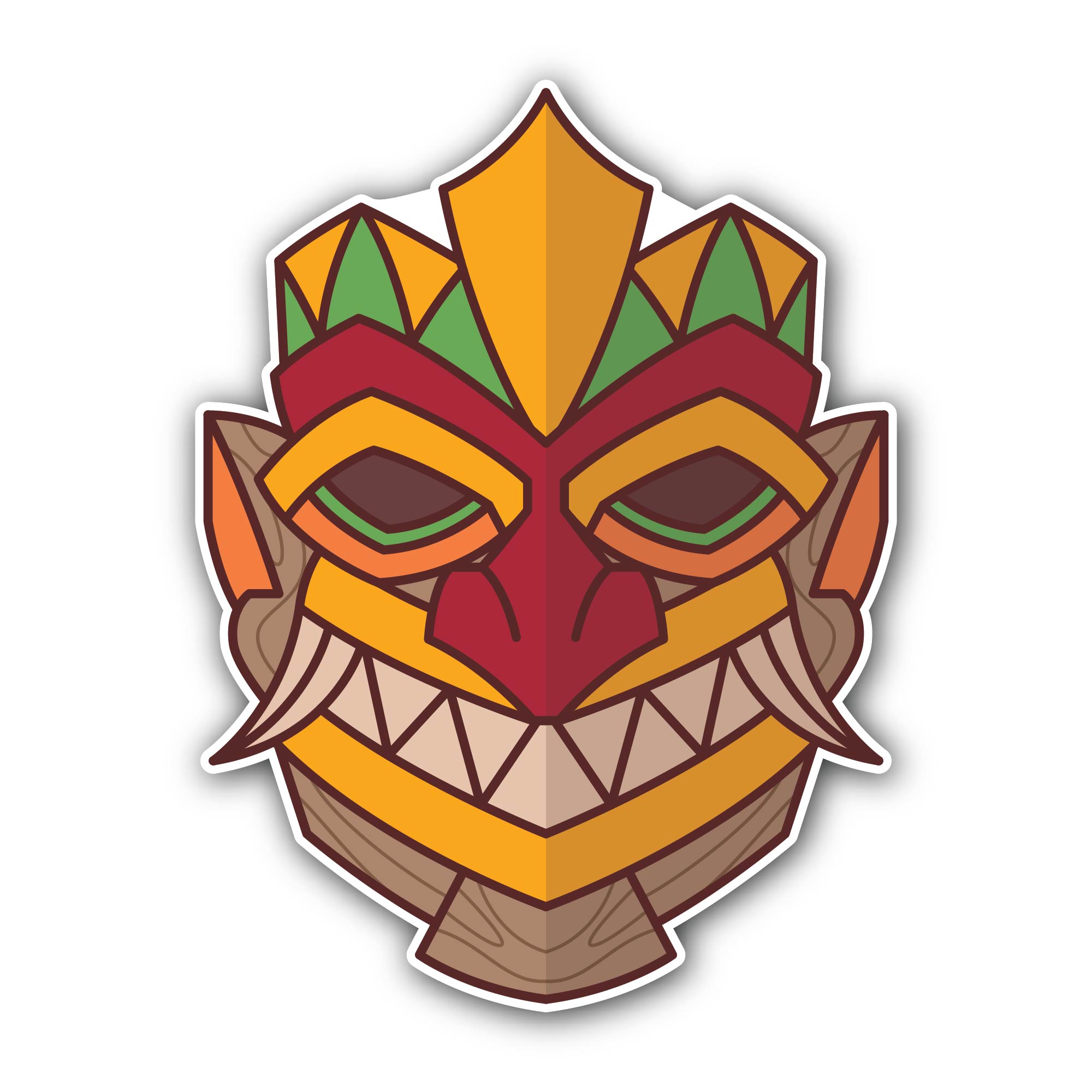 Smiley Tiki mask Sticker, Waterproof Vinyl Decal Sticker Indoor Or Outdoor 2 (Pieces) 3" and 5"