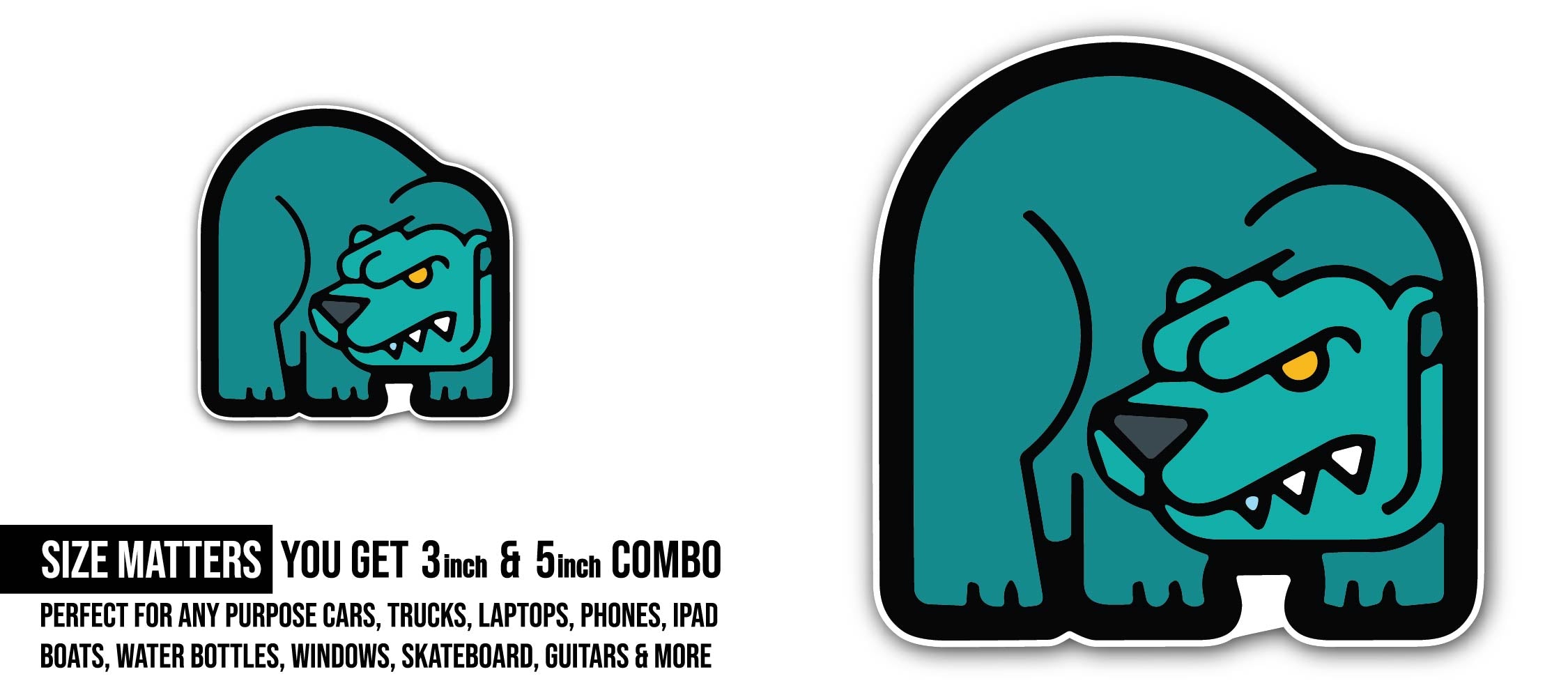 Angry Bear Sticker, Waterproof Vinyl Decal Sticker Indoor Or Outdoor 2 (Pieces) 3" and 5"
