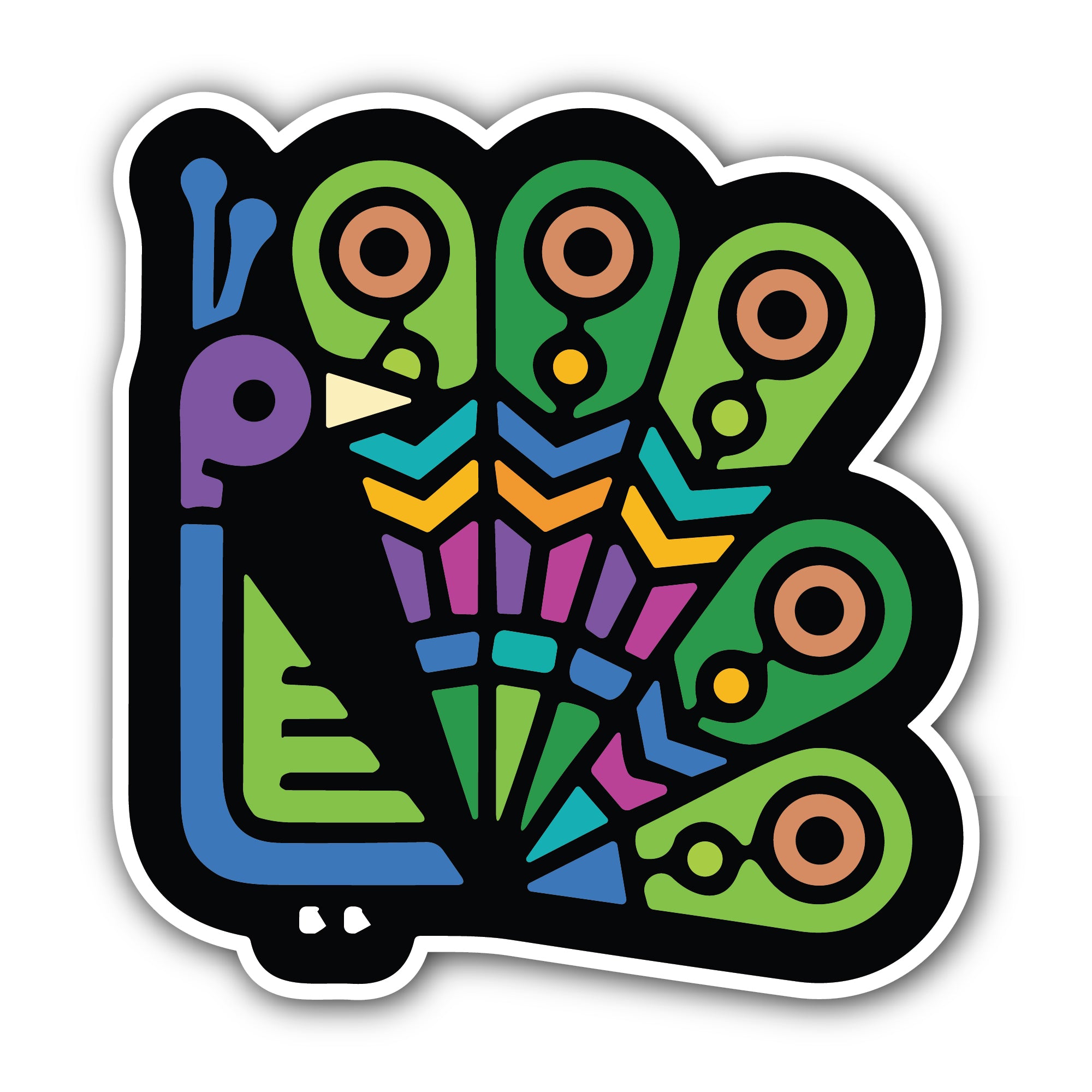 Stylized Peacock Sticker, Waterproof Vinyl Decal Sticker Indoor Or Outdoor 2 (Pieces) 3" and 5"