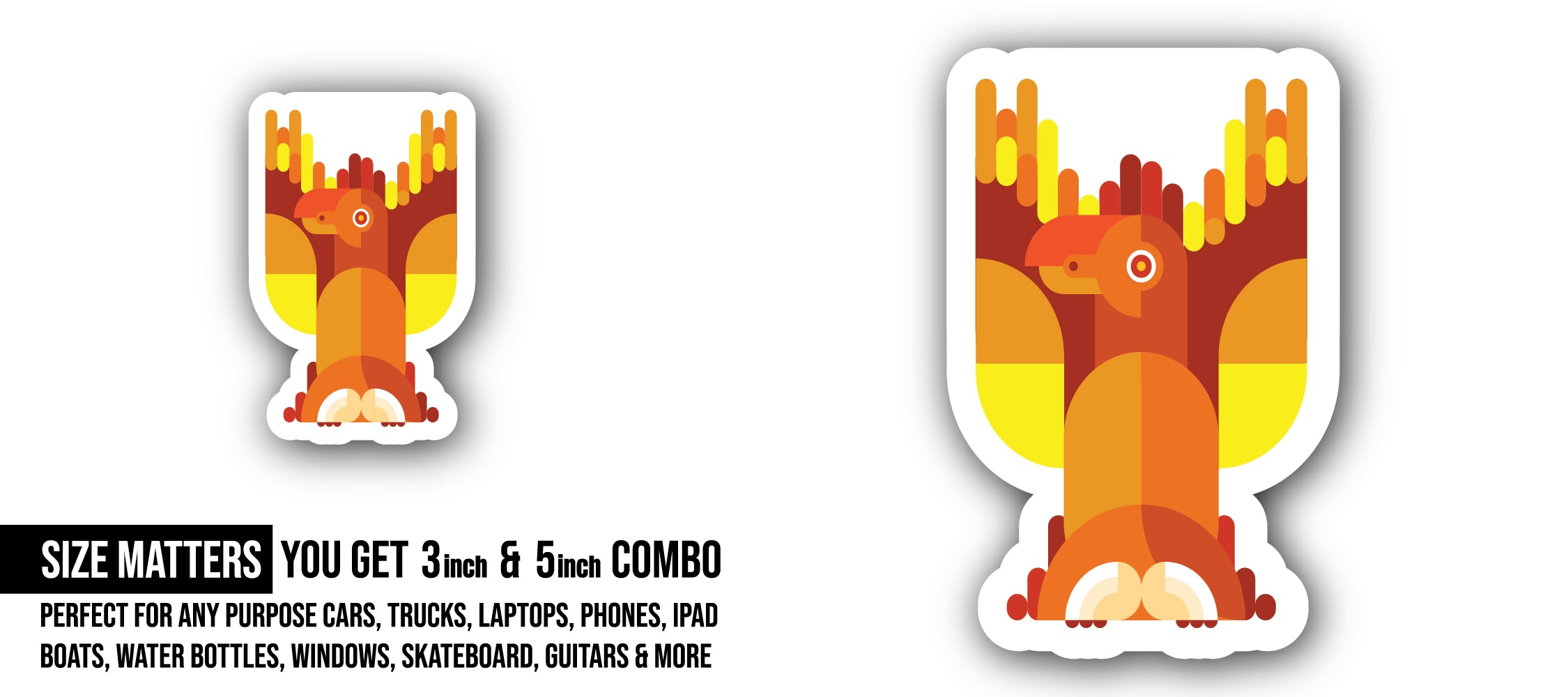 Yellow Orange Parrot Bird Sticker, Waterproof Vinyl Decal Sticker Indoor Or Outdoor 2 (Pieces) 3" and 5"