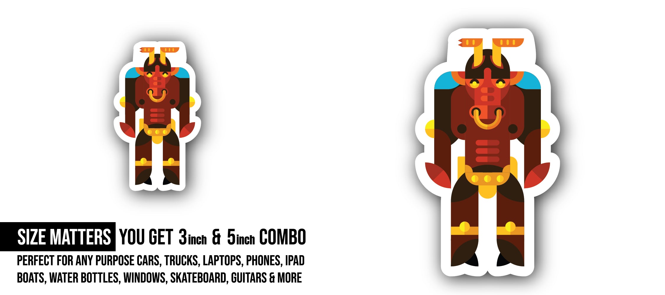 Geometric Minotaur Sticker, Waterproof Vinyl Decal Sticker Indoor Or Outdoor 2 (Pieces) 3" and 5"