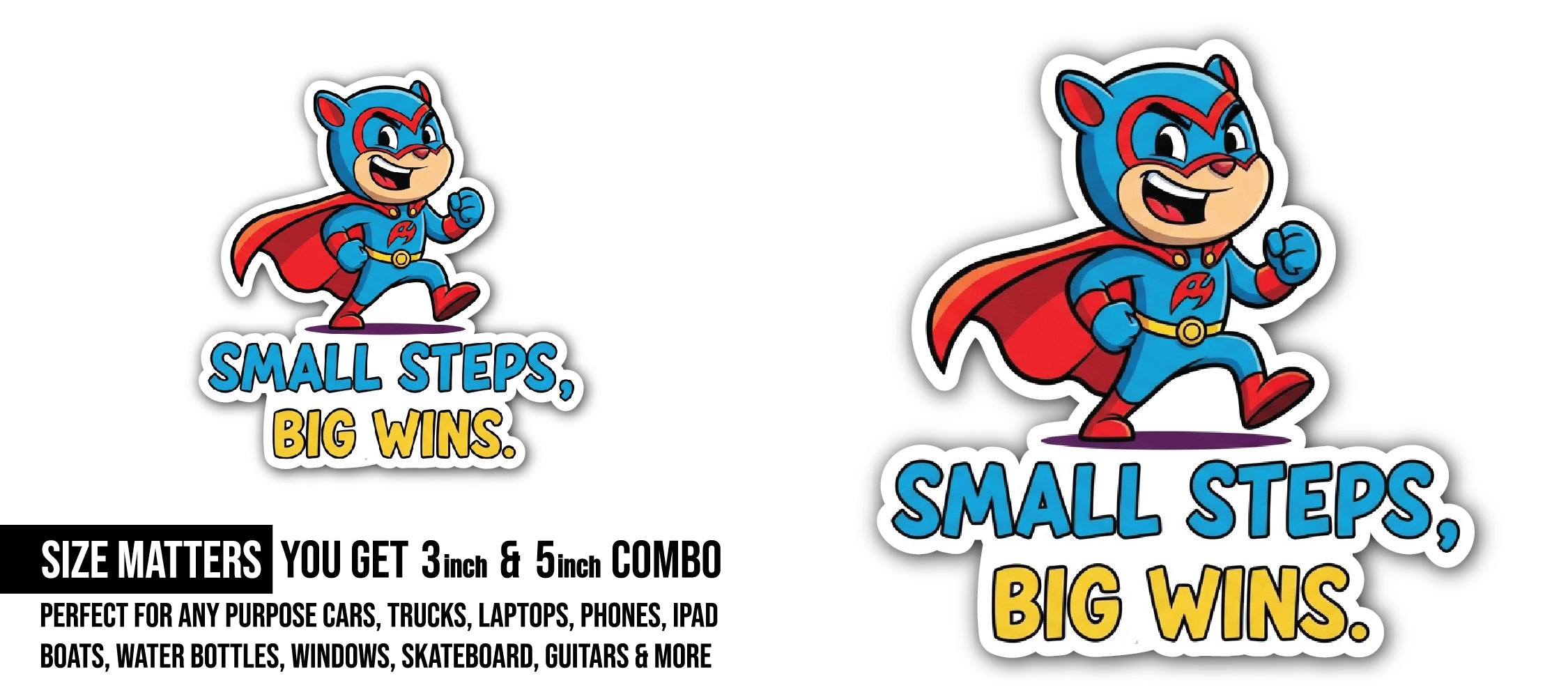 Small Steps, Big WINS Sticker, Waterproof Vinyl Decal Sticker Indoor Or Outdoor 2 (Pieces) 3" and 5"