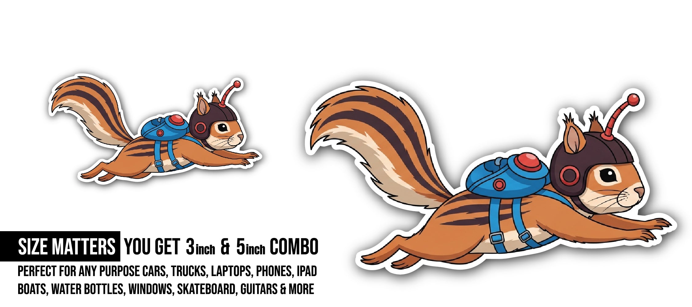 Flying Squirrel Sticker, Waterproof Vinyl Decal Sticker Indoor Or Outdoor 2 (Pieces) 3" and 5"