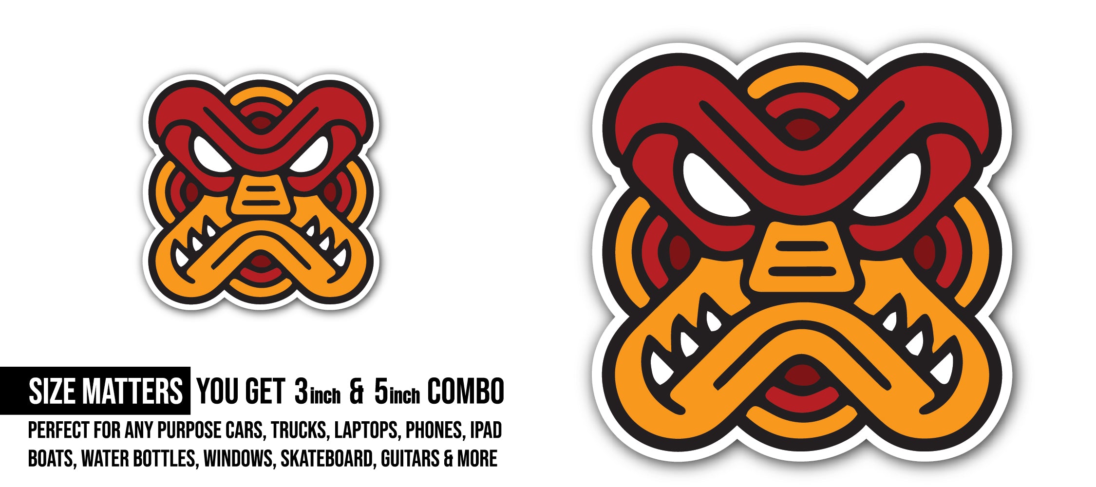 Mayan mask Sticker, Waterproof Vinyl Decal Sticker Indoor Or Outdoor 2 (Pieces) 3" and 5"