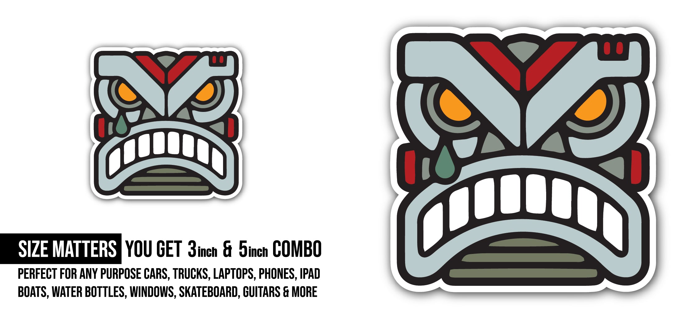 Tiki Mask Sticker, Waterproof Vinyl Decal Sticker Indoor Or Outdoor 2 (Pieces) 3" and 5"