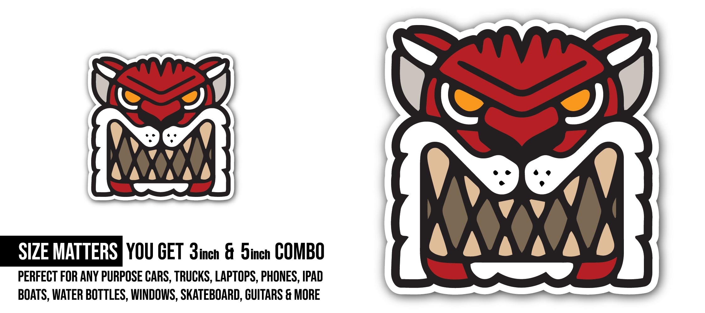 Red Feline Head Sticker, Waterproof Vinyl Decal Sticker Indoor Or Outdoor 2 (Pieces) 3" and 5"
