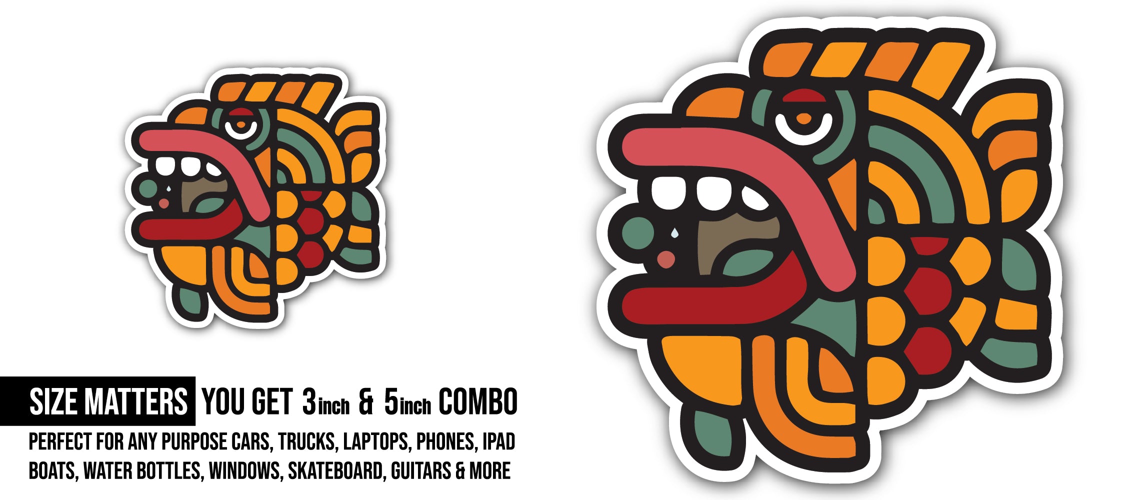 Mayan Fish Sticker, Waterproof Vinyl Decal Sticker Indoor Or Outdoor 2 (Pieces) 3" and 5"