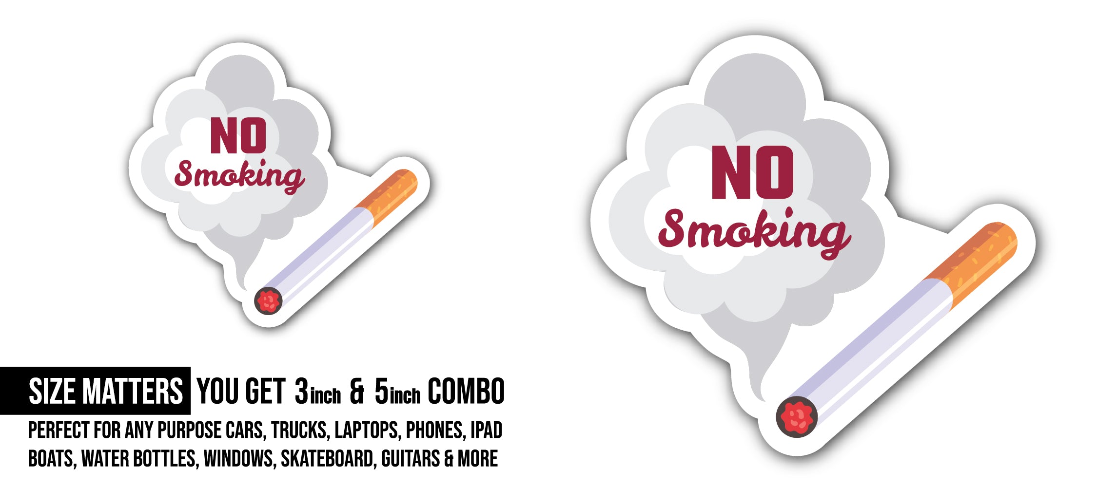 No Smoking Sticker, Waterproof Vinyl Decal Sticker Indoor Or Outdoor 2 (Pieces) 3" and 5"