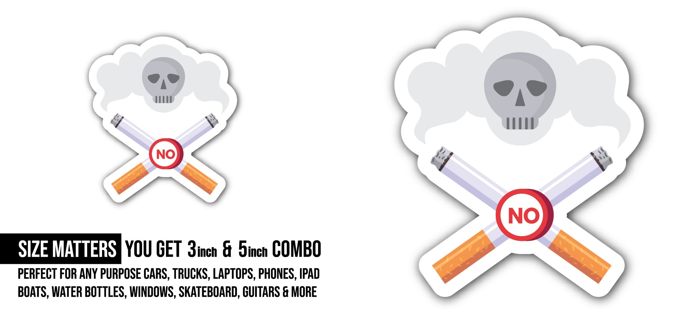 Danger No Smoking Sticker, Waterproof Vinyl Decal Sticker Indoor Or Outdoor 2 (Pieces) 3" and 5"