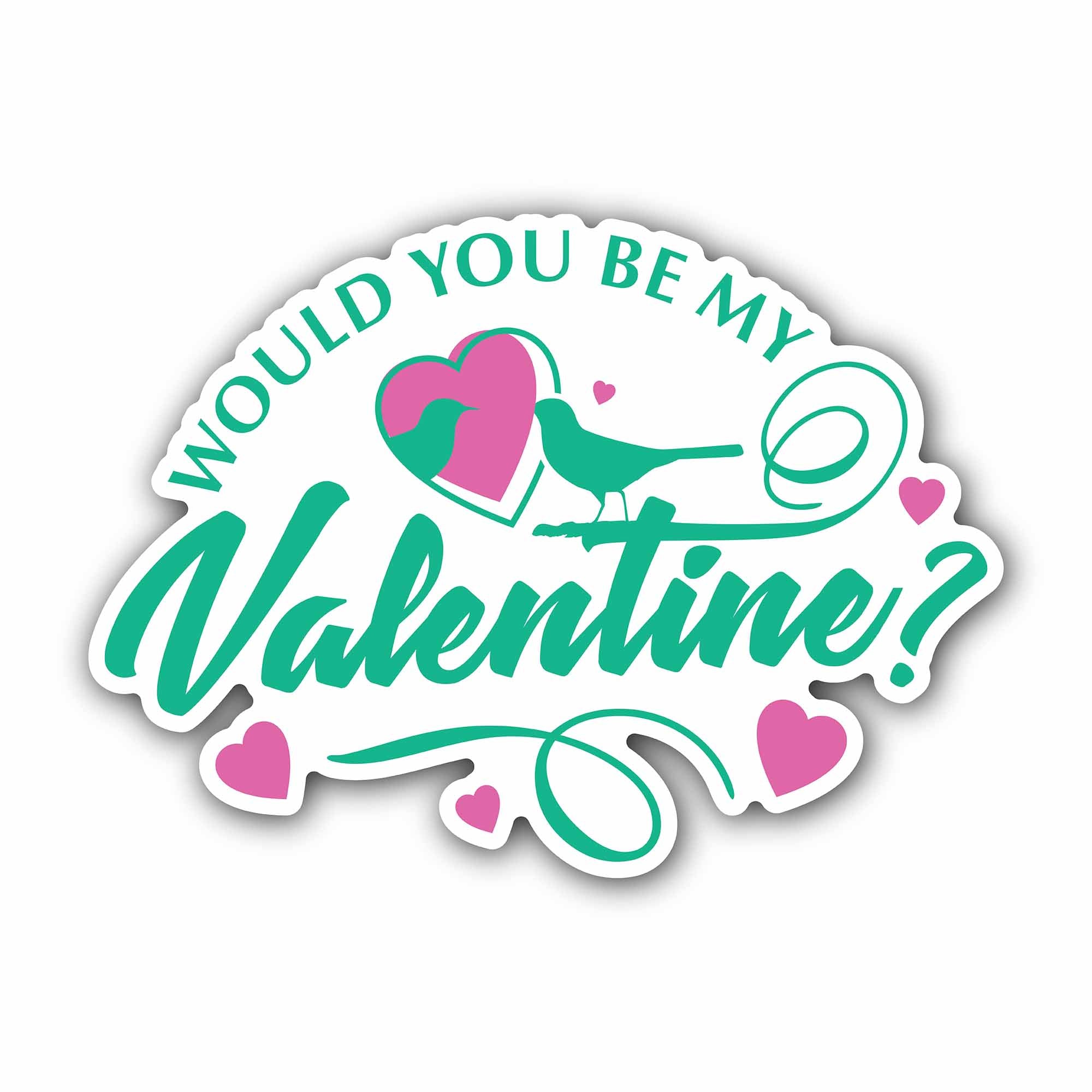 Birds & Heart with Valentine Sticker, Waterproof Vinyl Decal Sticker Indoor Or Outdoor 2 (Pieces) 3" and 5"