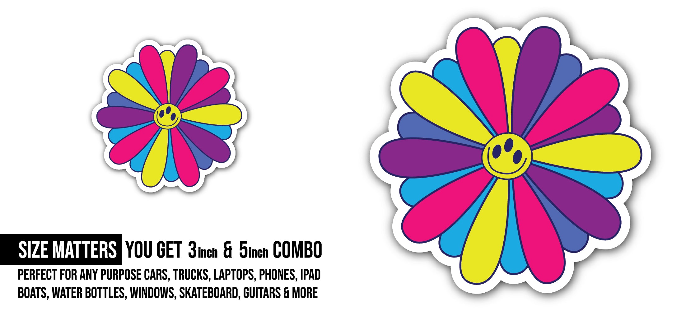 Colorful Flower Sticker, Waterproof Vinyl Decal Sticker Indoor Or Outdoor 2 (Pieces) 3" and 5"