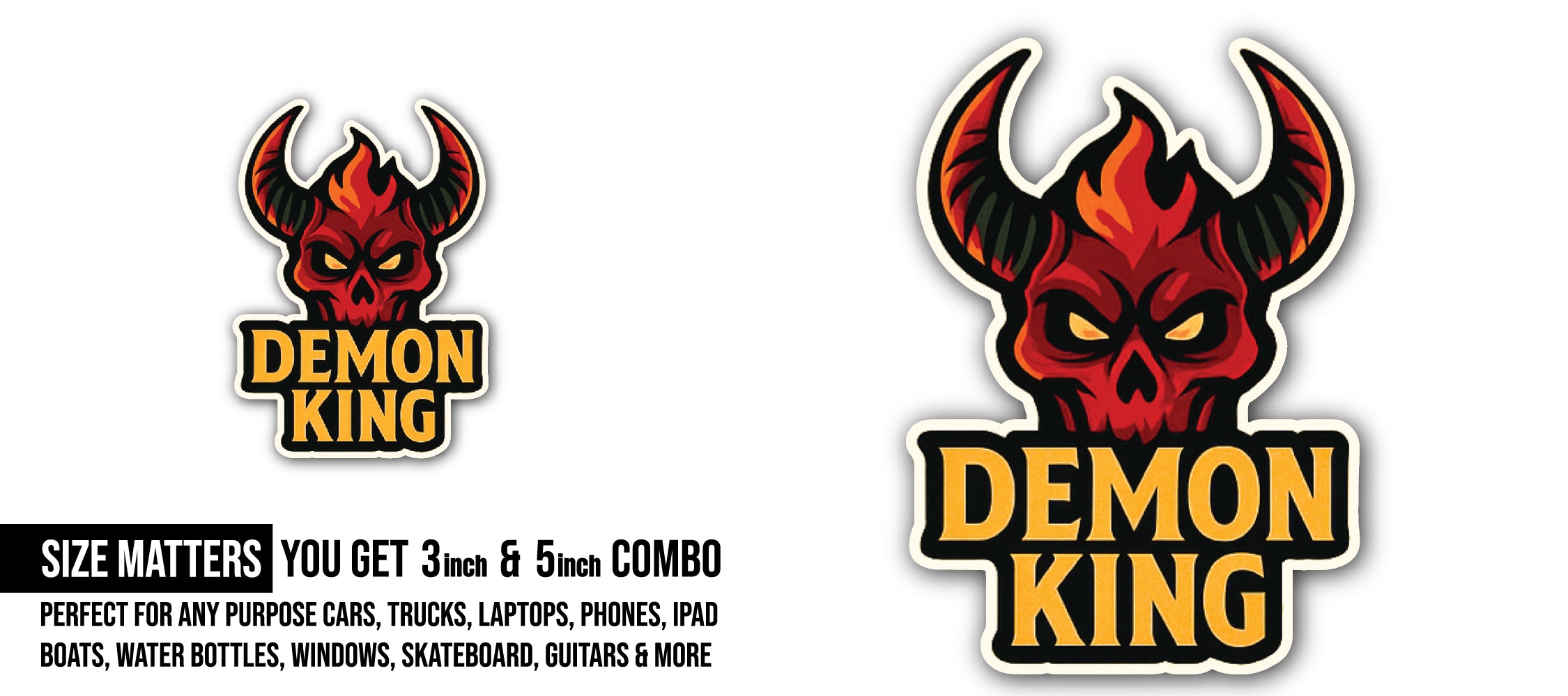 Demon King Sticker, Waterproof Vinyl Decal Sticker Indoor Or Outdoor 2 (Pieces) 3" and 5"