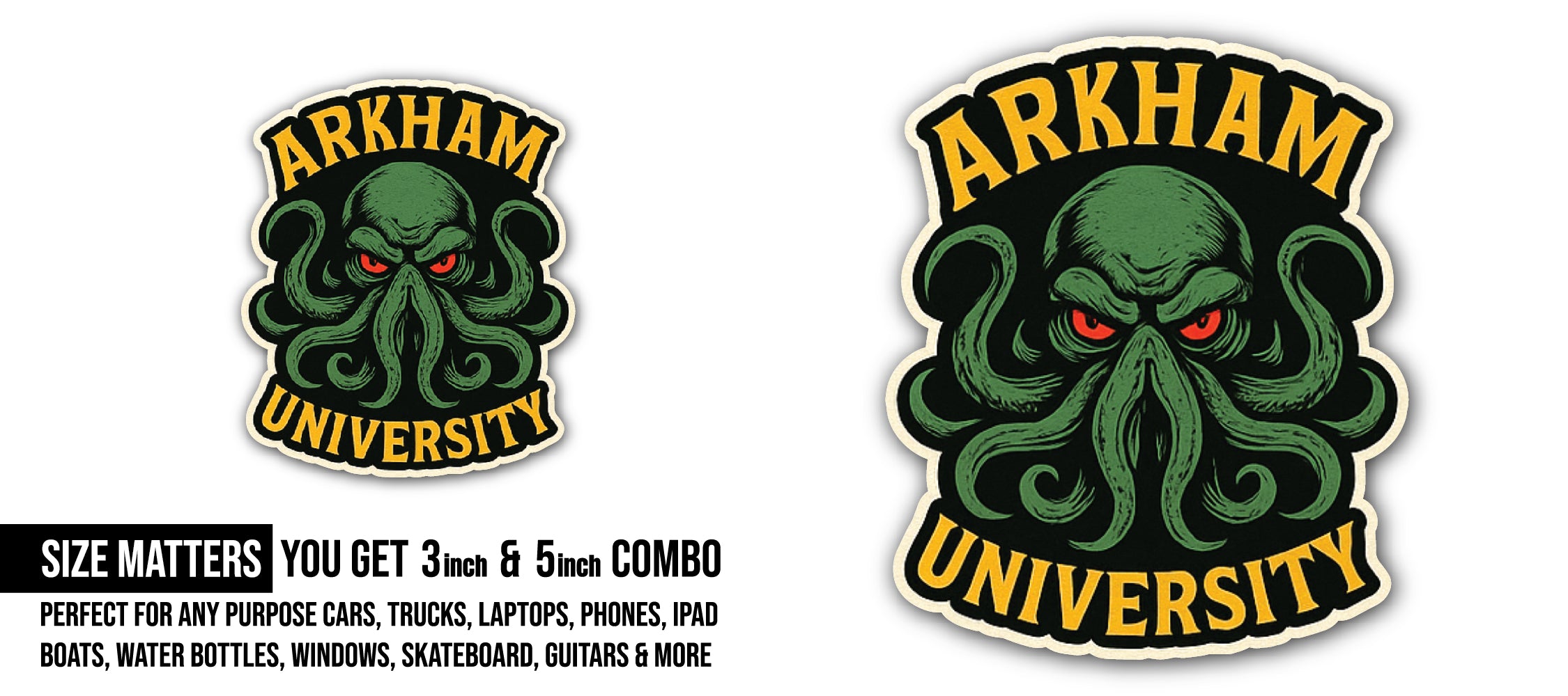 Arkham University Sticker, Waterproof Vinyl Decal Sticker Indoor Or Outdoor 2 (Pieces) 3" and 5"