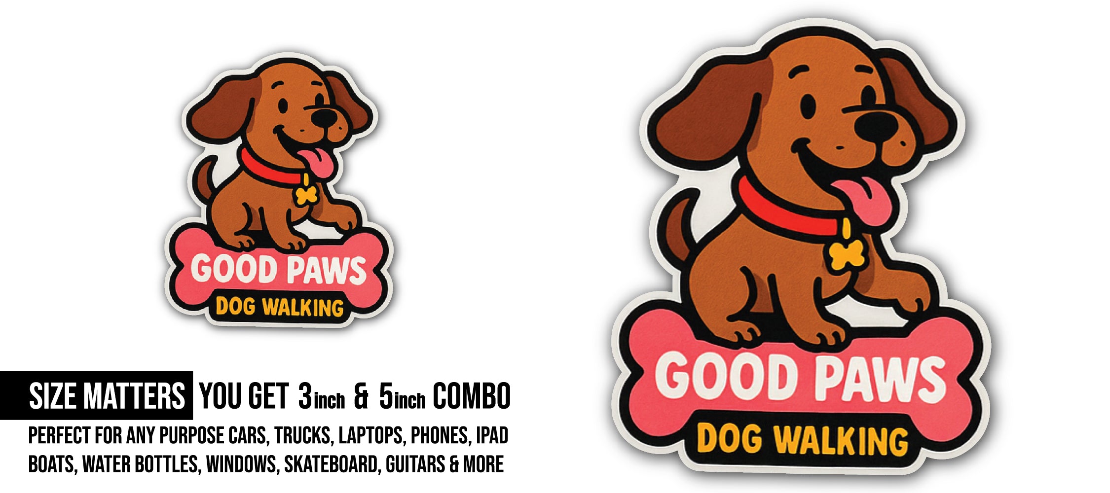 Brown Dog Sticker, Waterproof Vinyl Decal Sticker Indoor Or Outdoor 2 (Pieces) 3" and 5"