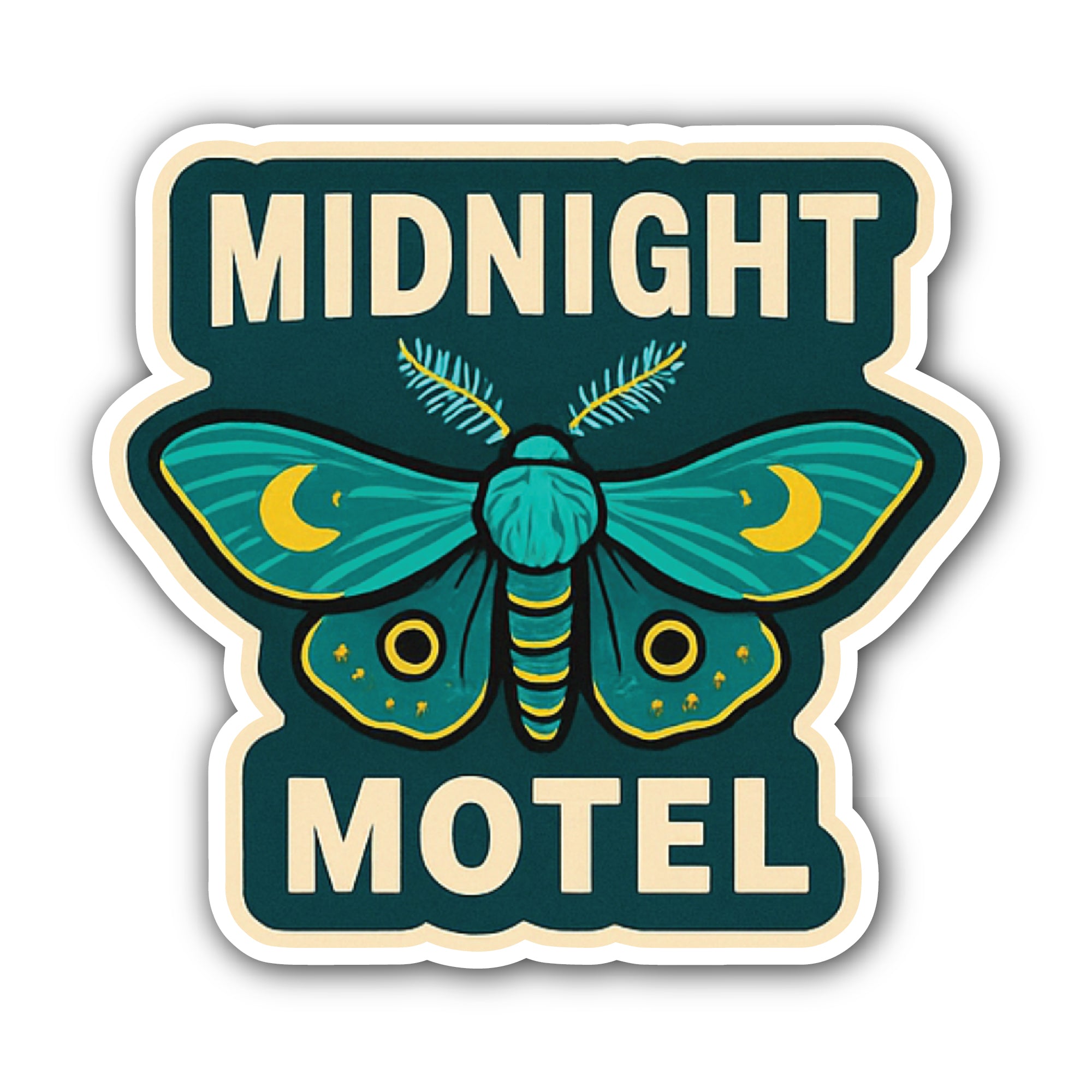 Midnight Motel Sticker, Waterproof Vinyl Decal Sticker Indoor Or Outdoor 2 (Pieces) 3" and 5"