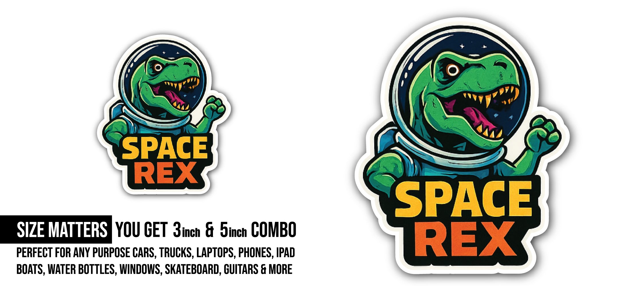 Astronaut Dinosaur Sticker, Waterproof Vinyl Decal Sticker Indoor Or Outdoor 2 (Pieces) 3" and 5"