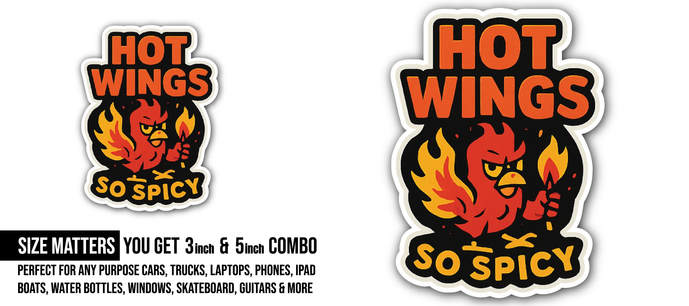 Hot Wings Sticker, Waterproof Vinyl Decal Sticker Indoor Or Outdoor 2 (Pieces) 3" and 5"