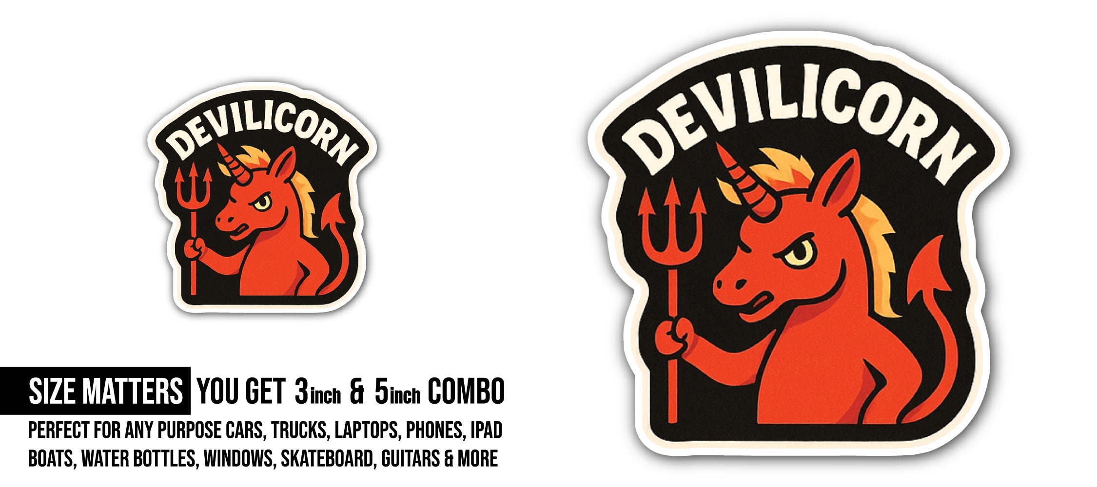 DEVILICORN Sticker, Waterproof Vinyl Decal Sticker Indoor Or Outdoor 2 (Pieces) 3" and 5"