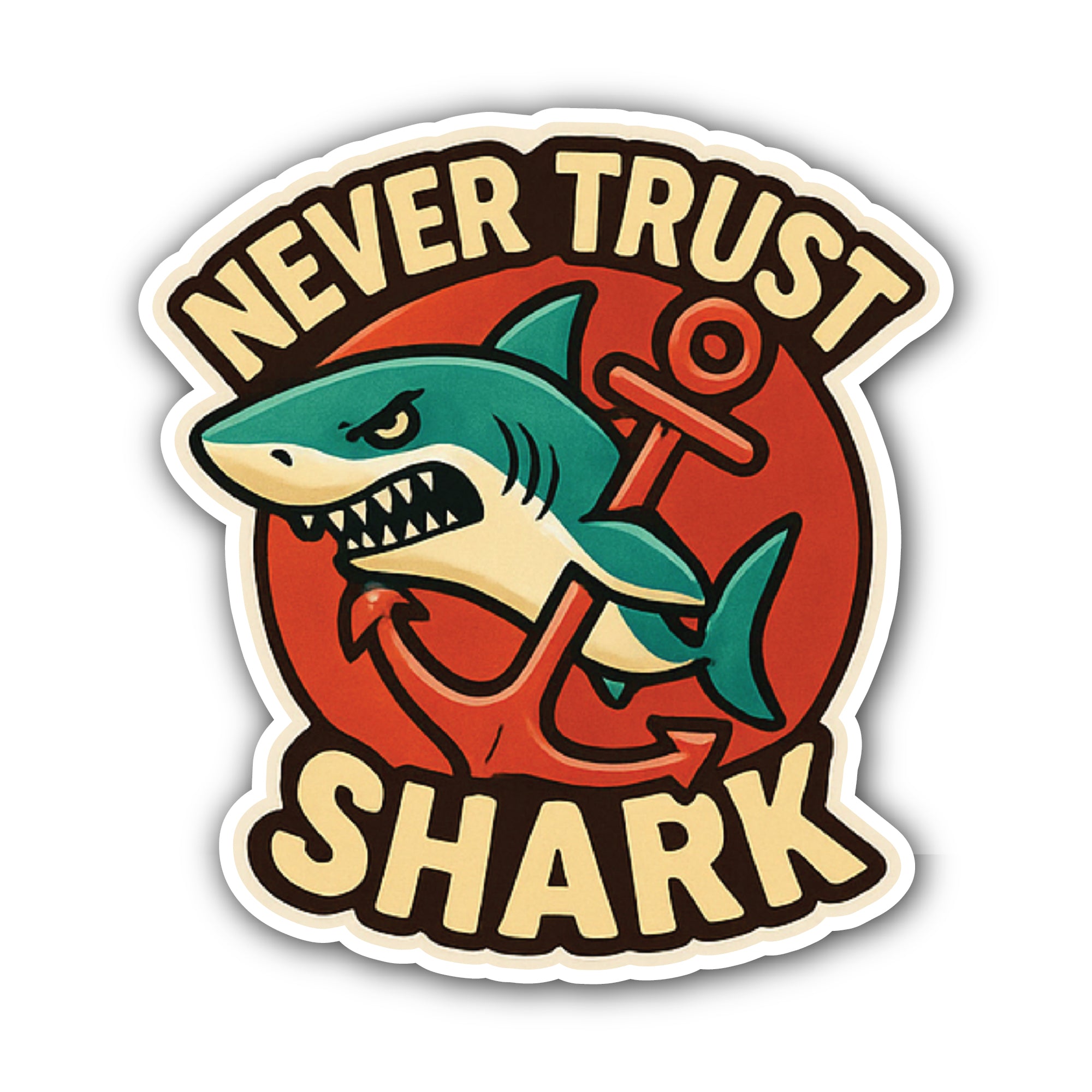 Never Trust Shark Sticker, Waterproof Vinyl Decal Sticker Indoor Or Outdoor 2 (Pieces) 3" and 5"