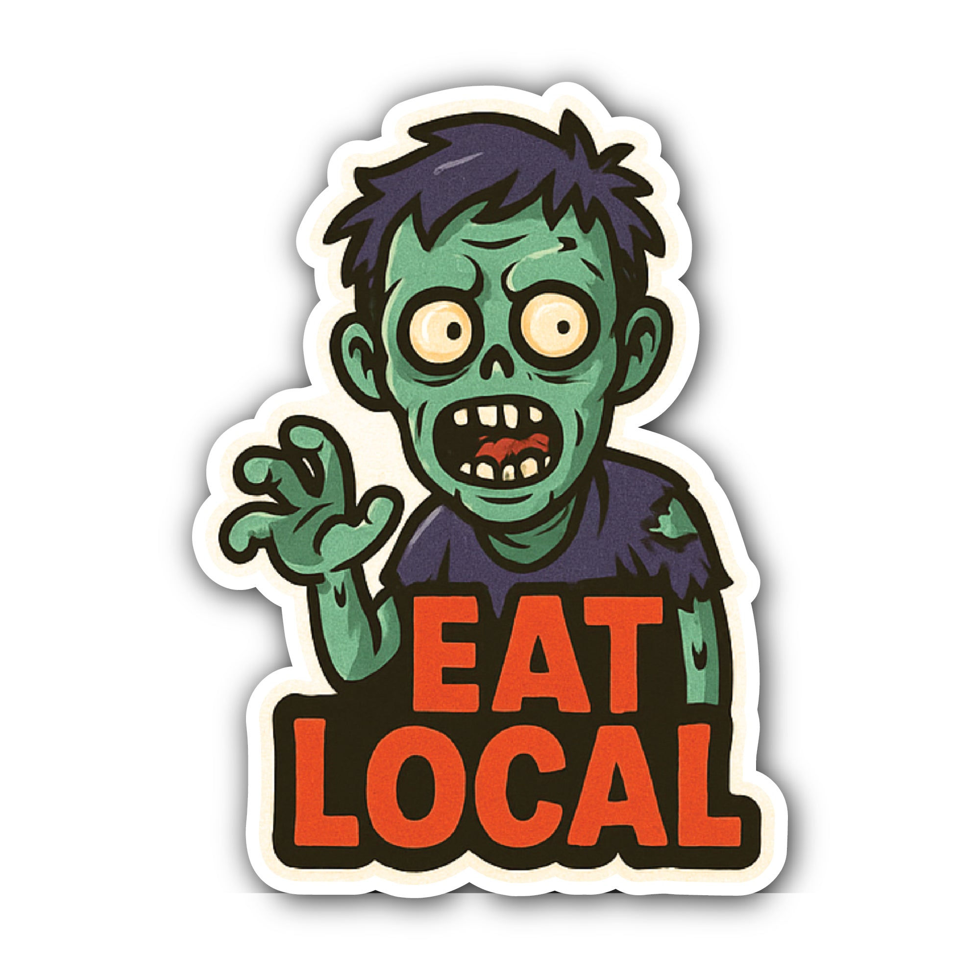 Eat Local Zombie Sticker, Waterproof Vinyl Decal Sticker Indoor Or Outdoor 2 (Pieces) 3" and 5"