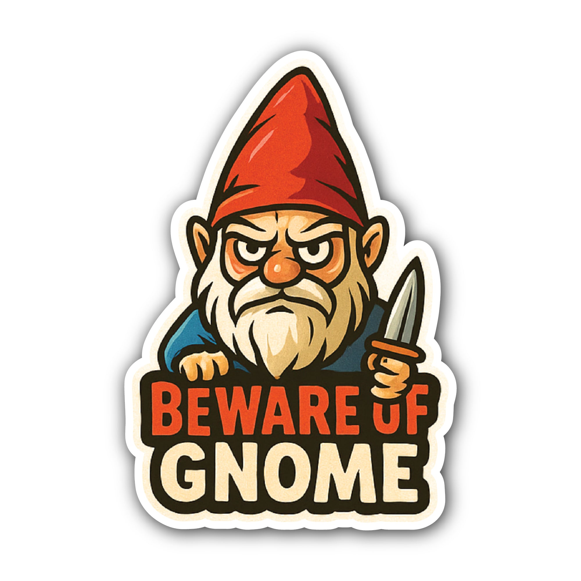 Beware of Gnome Sticker, Waterproof Vinyl Decal Sticker Indoor Or Outdoor 2 (Pieces) 3" and 5"