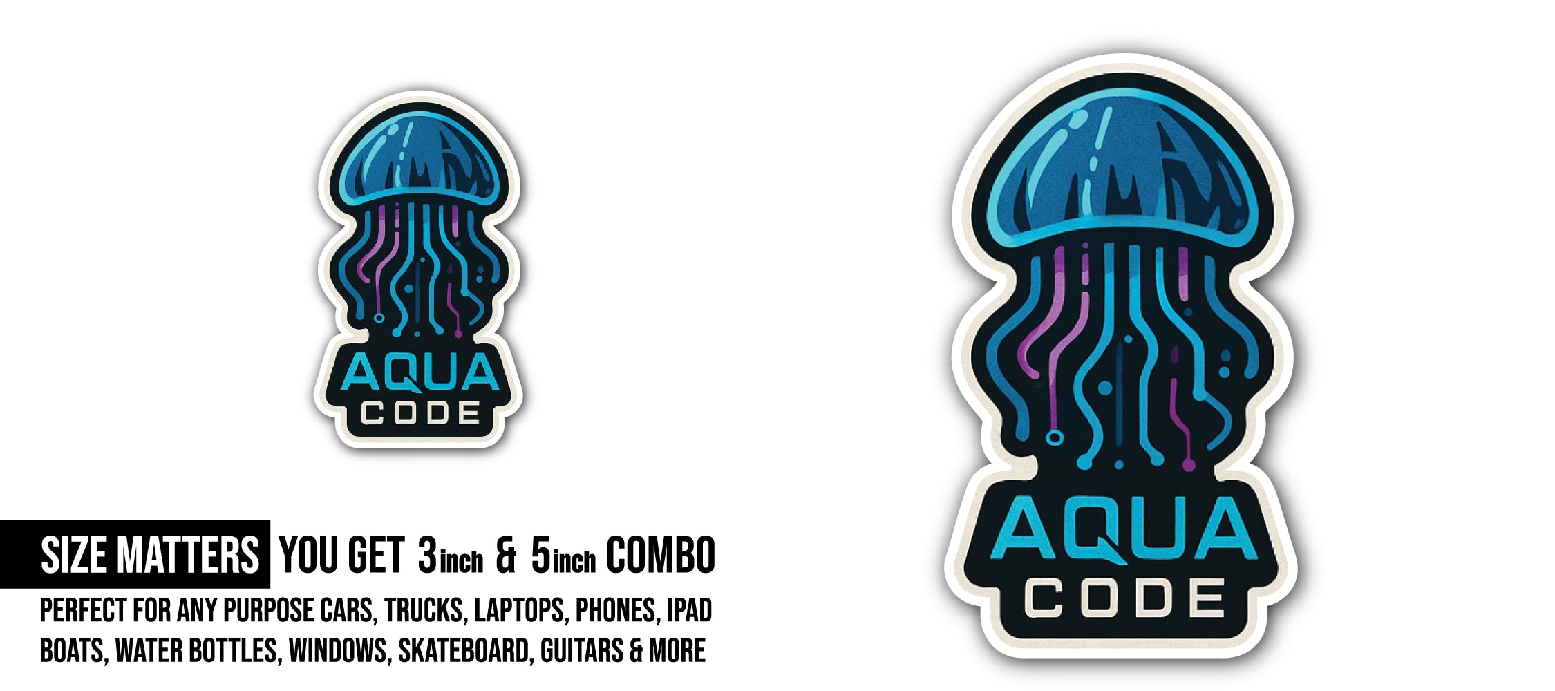 Aqua Code Sticker, Waterproof Vinyl Decal Sticker Indoor Or Outdoor 2 (Pieces) 3" and 5"