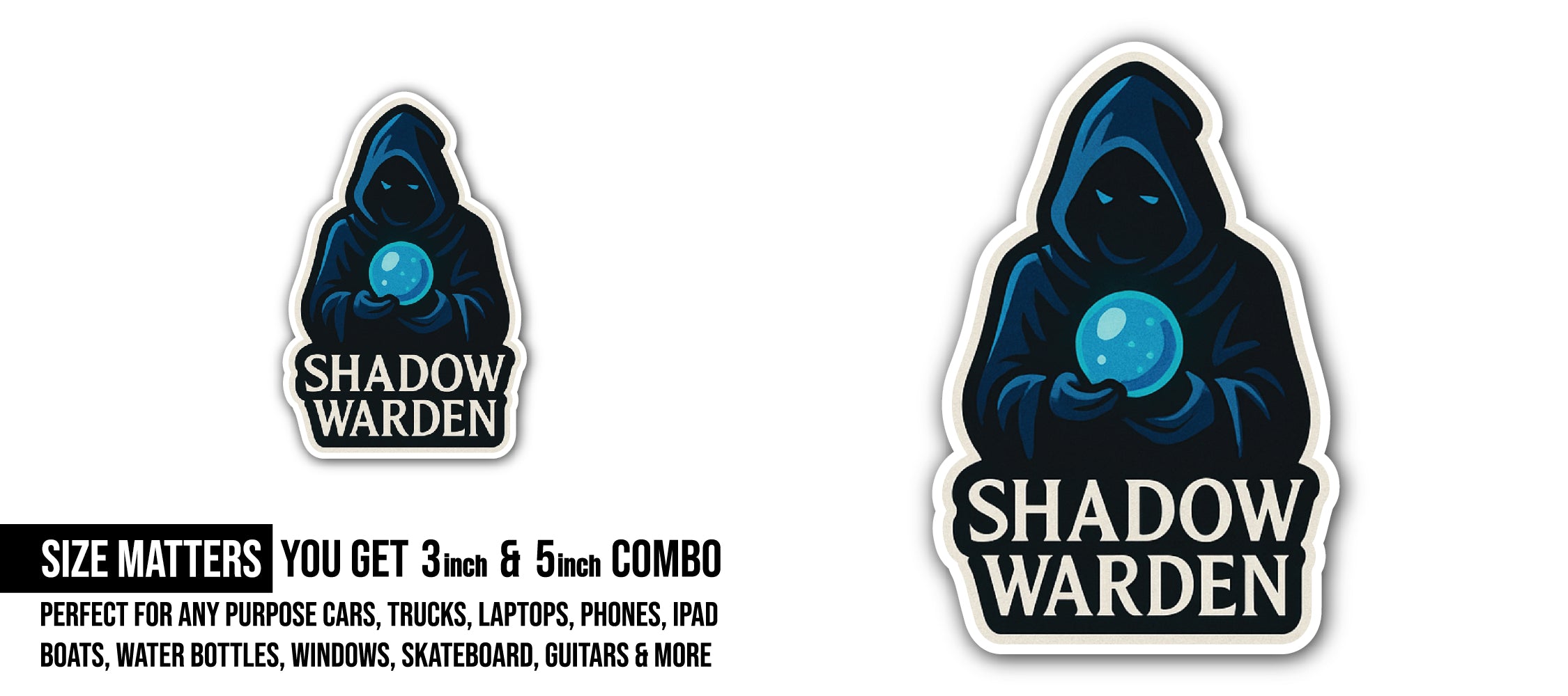Shadow Warden Sticker, Waterproof Vinyl Decal Sticker Indoor Or Outdoor 2 (Pieces) 3" and 5"