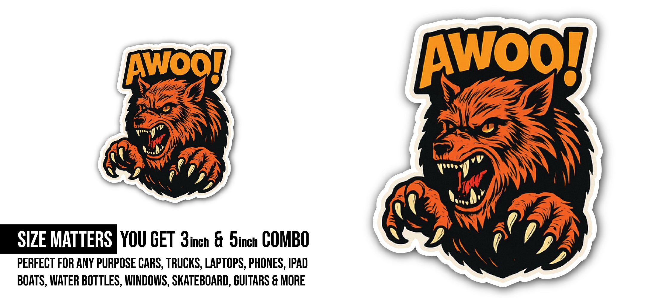 Wolf Head Sticker, Waterproof Vinyl Decal Sticker Indoor Or Outdoor 2 (Pieces) 3" and 5"