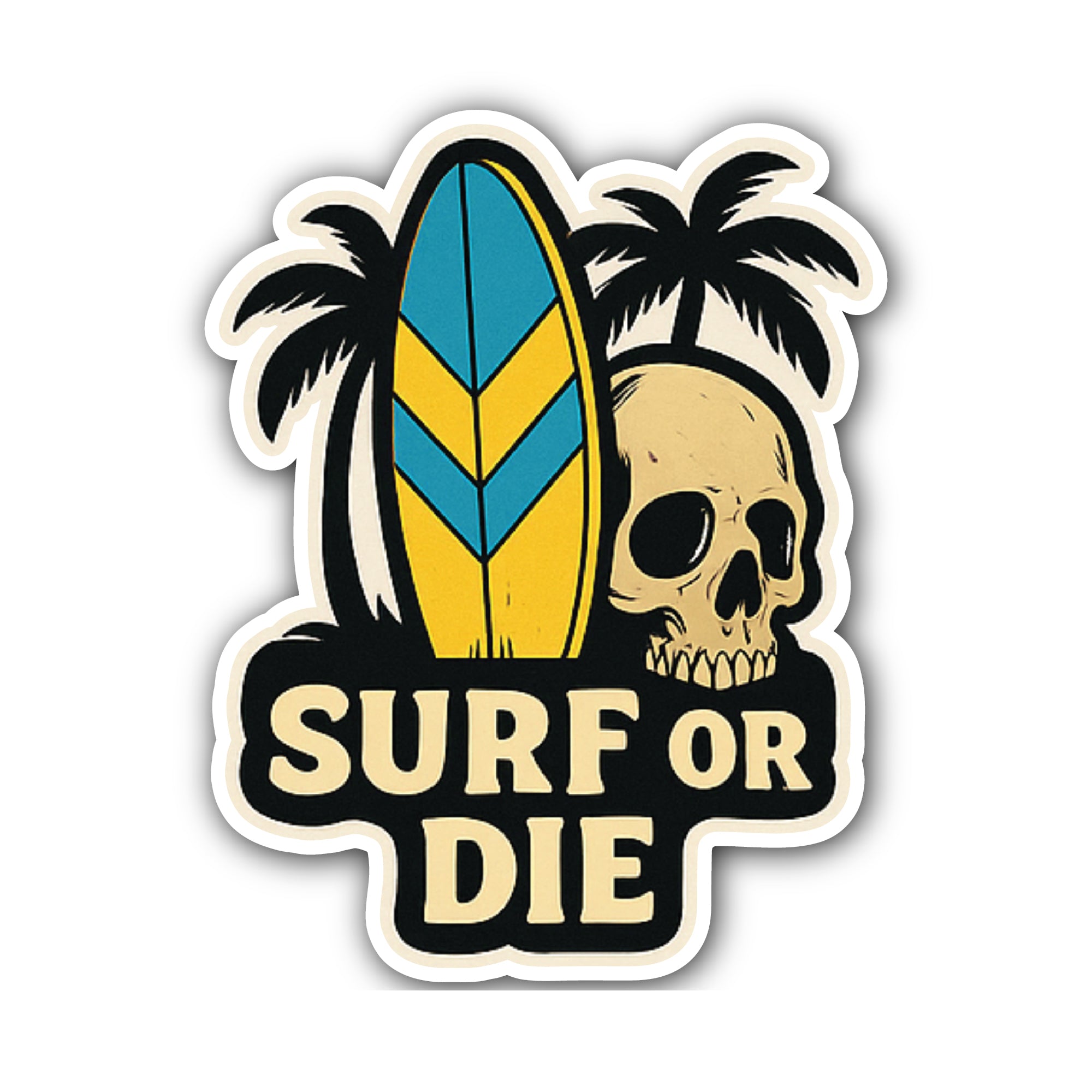 Surf Or Die Sticker, Waterproof Vinyl Decal Sticker Indoor Or Outdoor 2 (Pieces) 3" and 5"