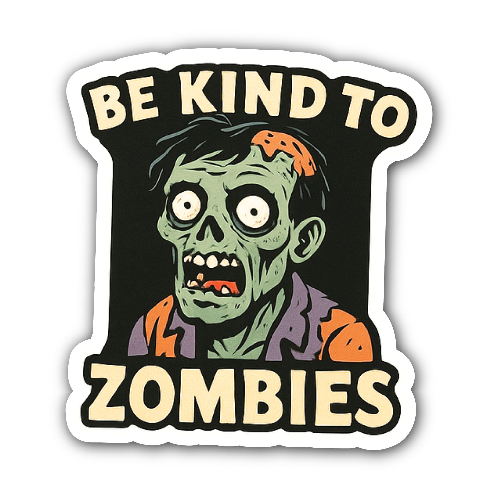 Be Kind to Zombies Sticker, Waterproof Vinyl Decal Sticker Indoor Or Outdoor 2 (Pieces) 3" and 5"