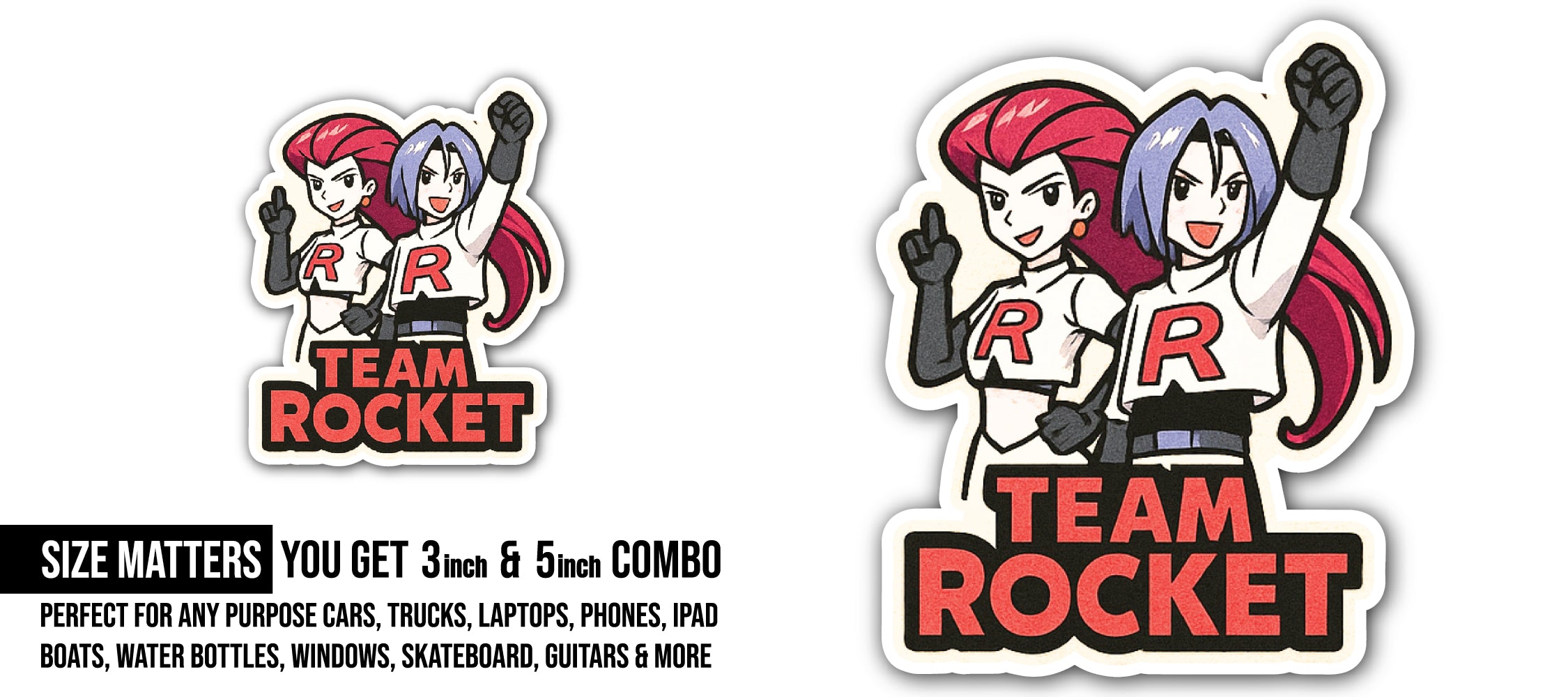 Team Rocket Sticker, Waterproof Vinyl Decal Sticker Indoor Or Outdoor 2 (Pieces) 3" and 5"