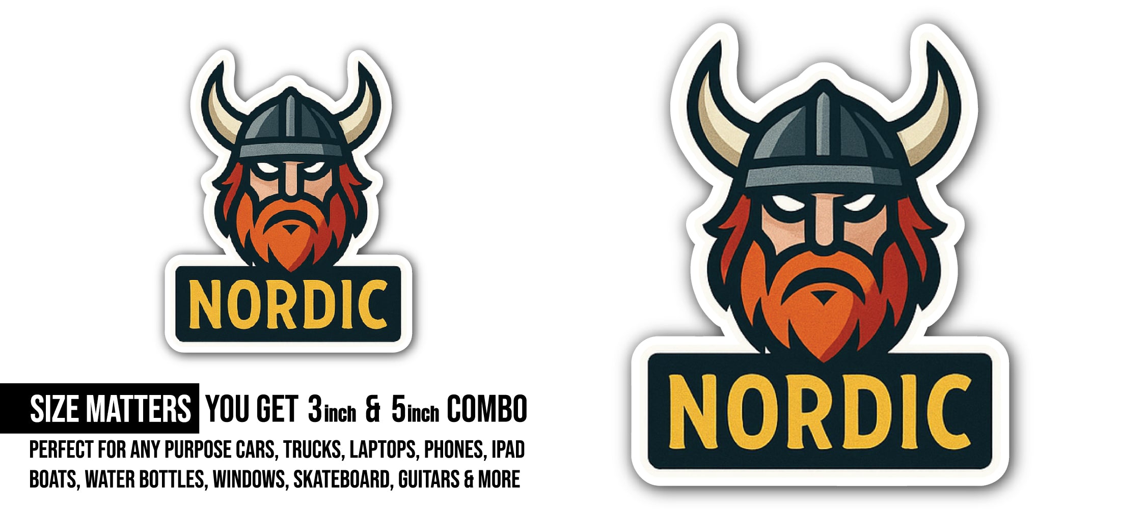 Nordic Sticker, Waterproof Vinyl Decal Sticker Indoor Or Outdoor 2 (Pieces) 3" and 5"