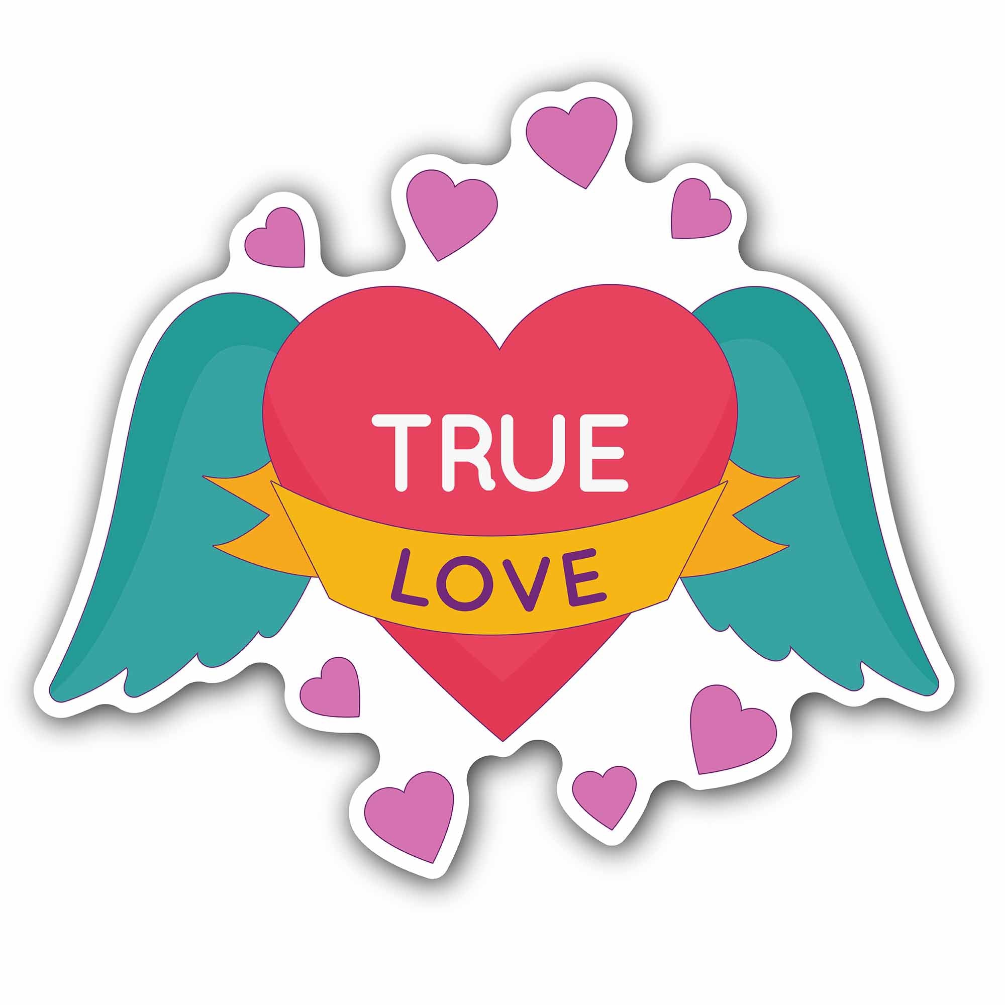 Big Heart with True Love Text Sticker, Waterproof Vinyl Decal Sticker Indoor Or Outdoor 2 (Pieces) 3" and 5"