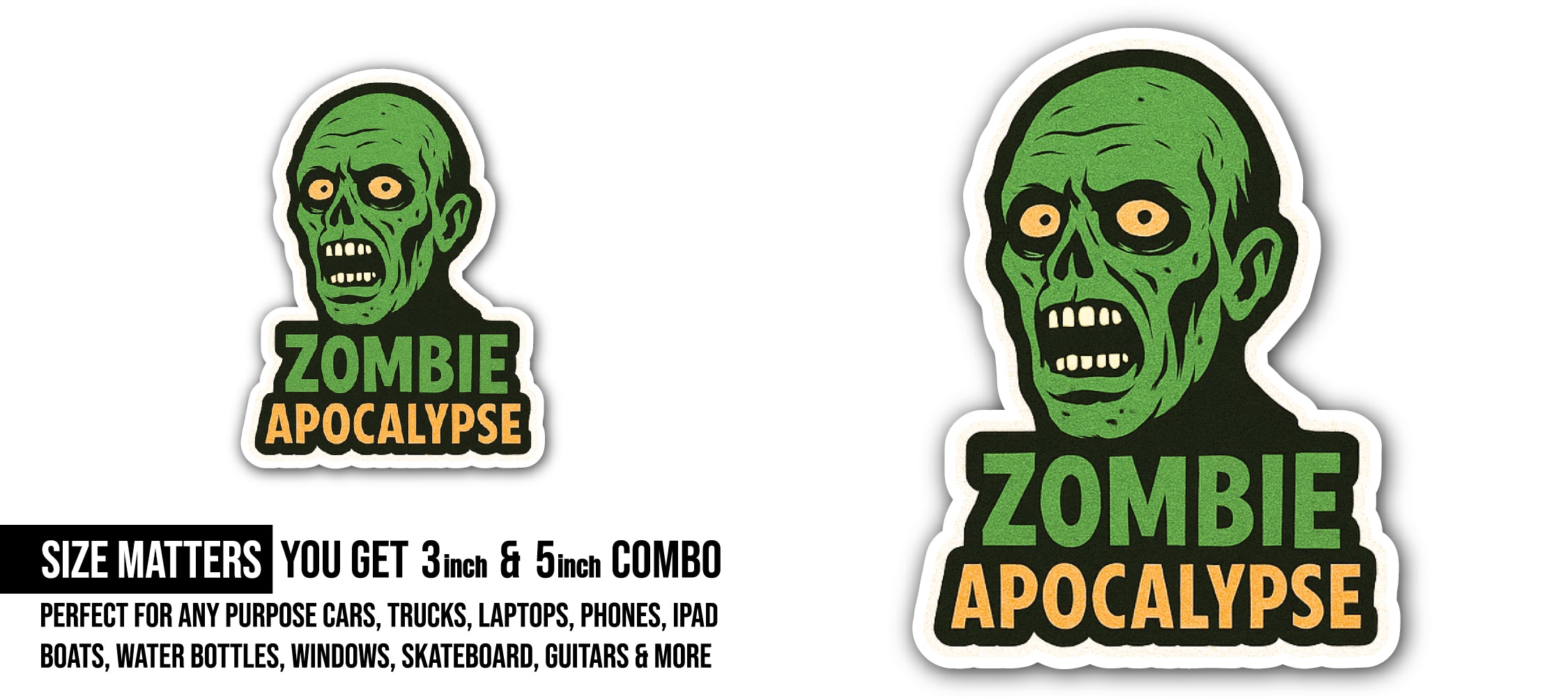 Zombie Apocalypse Sticker, Waterproof Vinyl Decal Sticker Indoor Or Outdoor 2 (Pieces) 3" and 5"