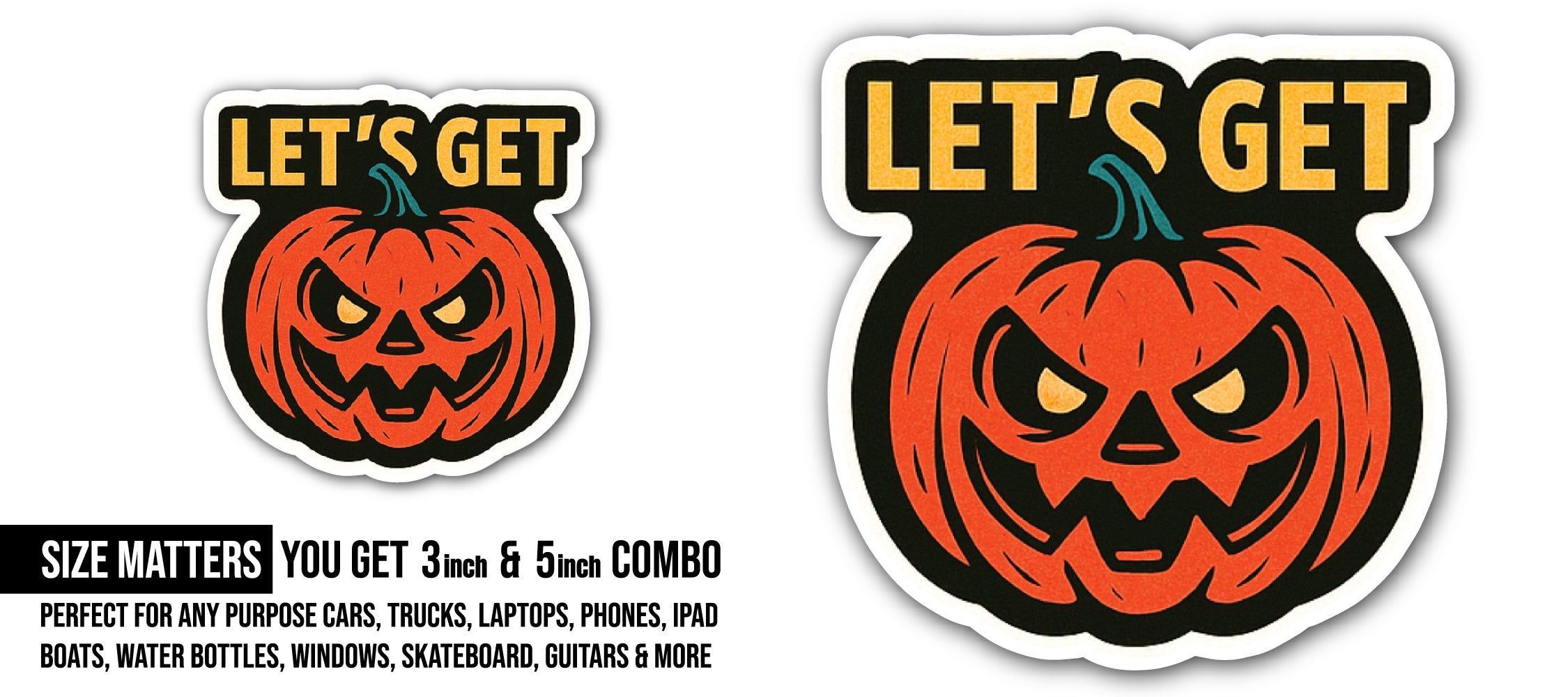 Angry Halloween Pumpkin Sticker, Waterproof Vinyl Decal Sticker Indoor Or Outdoor 2 (Pieces) 3" and 5"