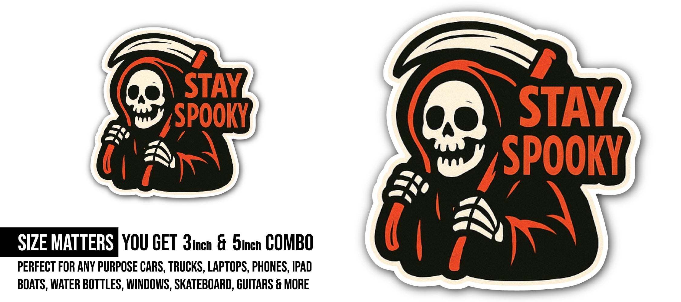 Stay Spooky Skull Sticker, Waterproof Vinyl Decal Sticker Indoor Or Outdoor 2 (Pieces) 3" and 5"