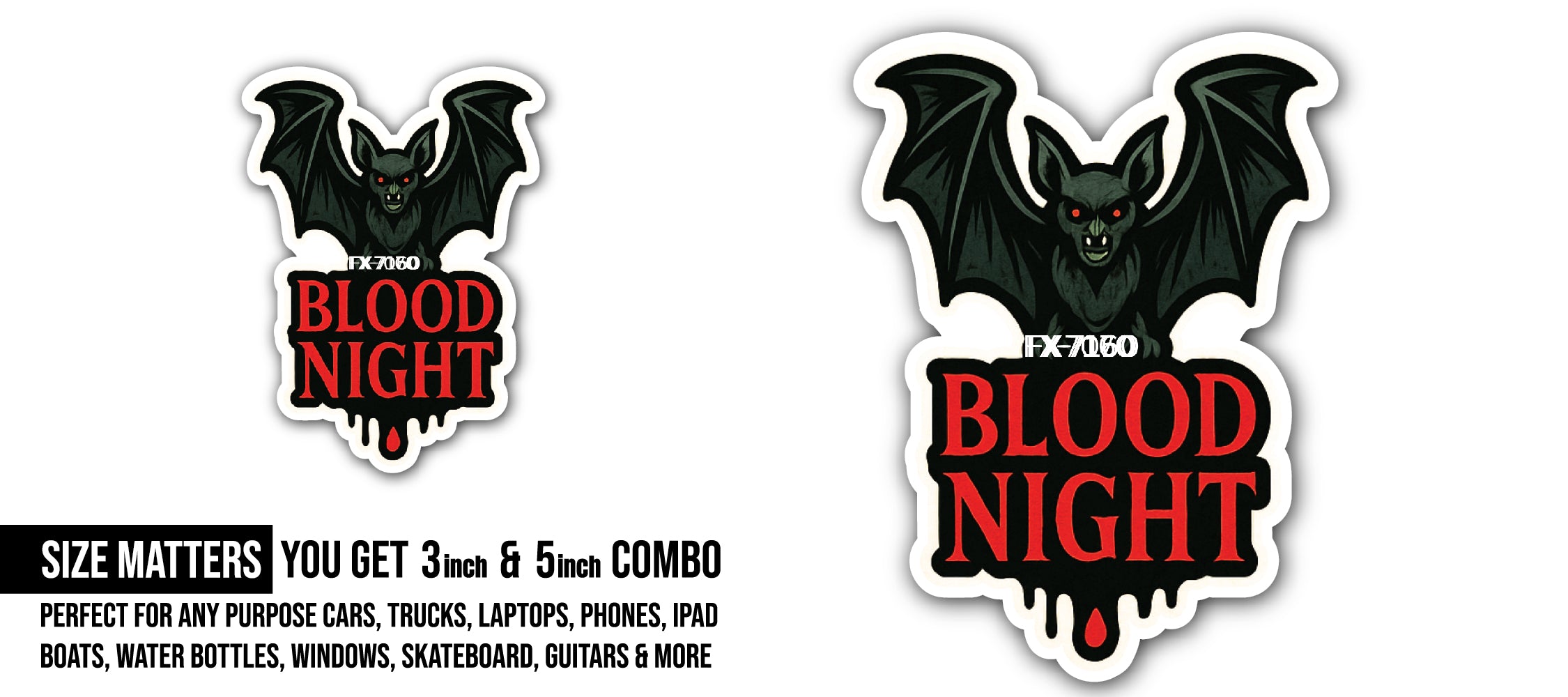 Bloody Night Horror Sticker, Waterproof Vinyl Decal Sticker Indoor Or Outdoor 2 (Pieces) 3" and 5"