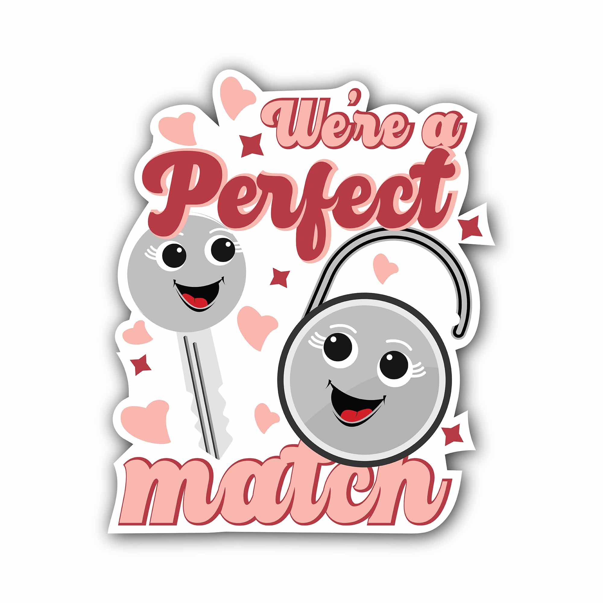 Pink Heart & were a Perfect Match Sticker, Waterproof Vinyl Decal Sticker Indoor Or Outdoor 2 (Pieces) 3" and 5"