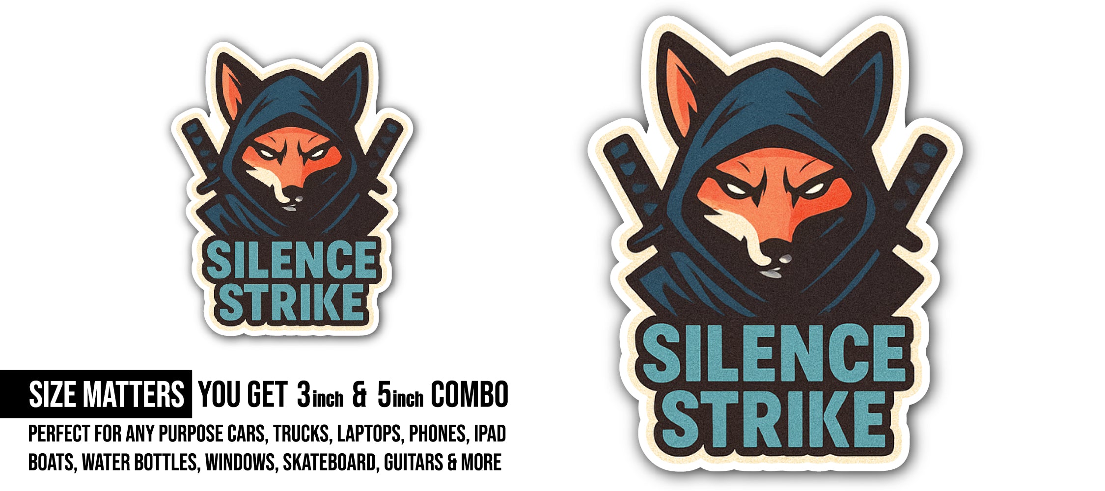 Silent Strike Sticker, Waterproof Vinyl Decal Sticker Indoor Or Outdoor 2 (Pieces) 3" and 5"