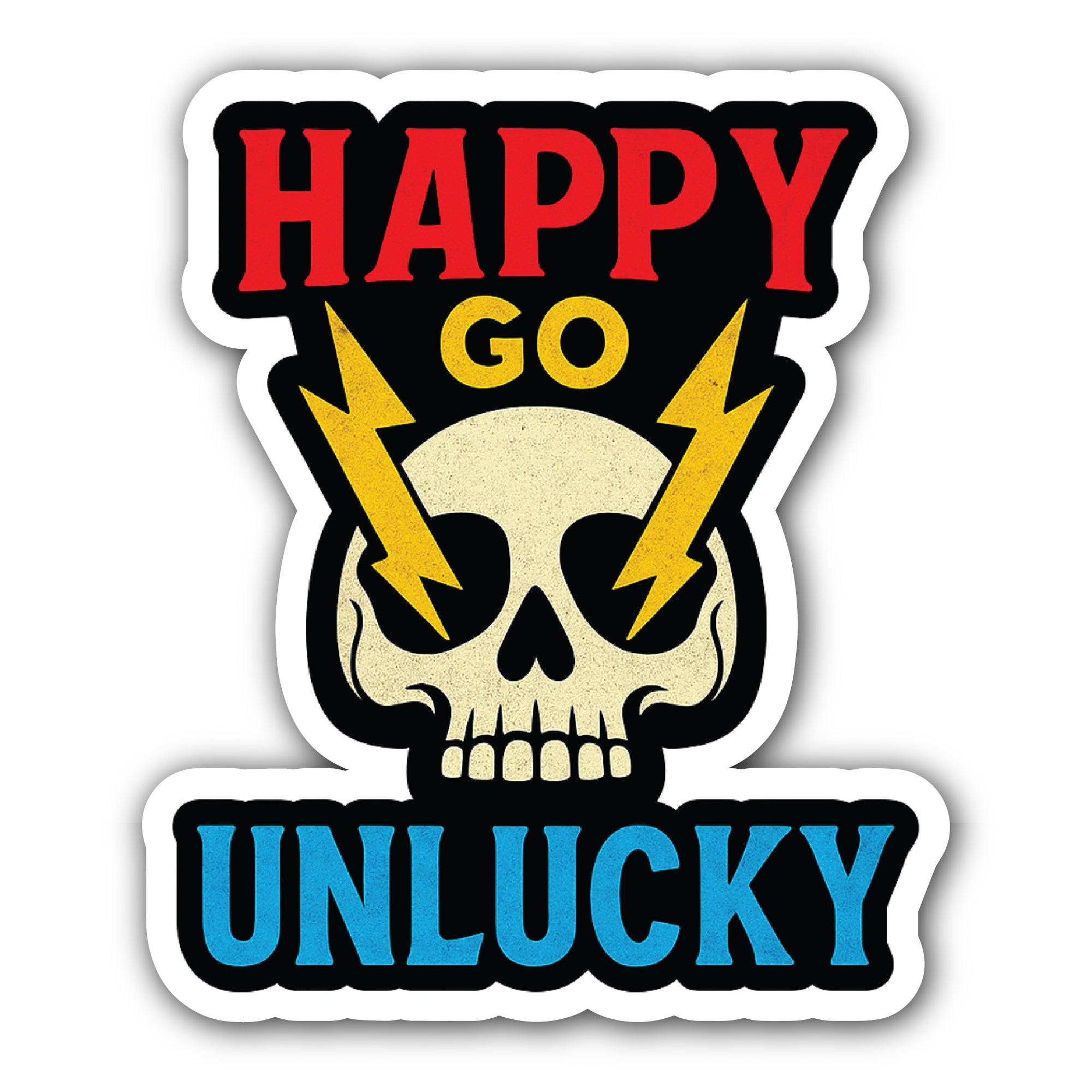 Happy-Go-Unlucky Sticker, Waterproof Vinyl Decal Sticker Indoor Or Outdoor 2 (Pieces) 3" and 5"