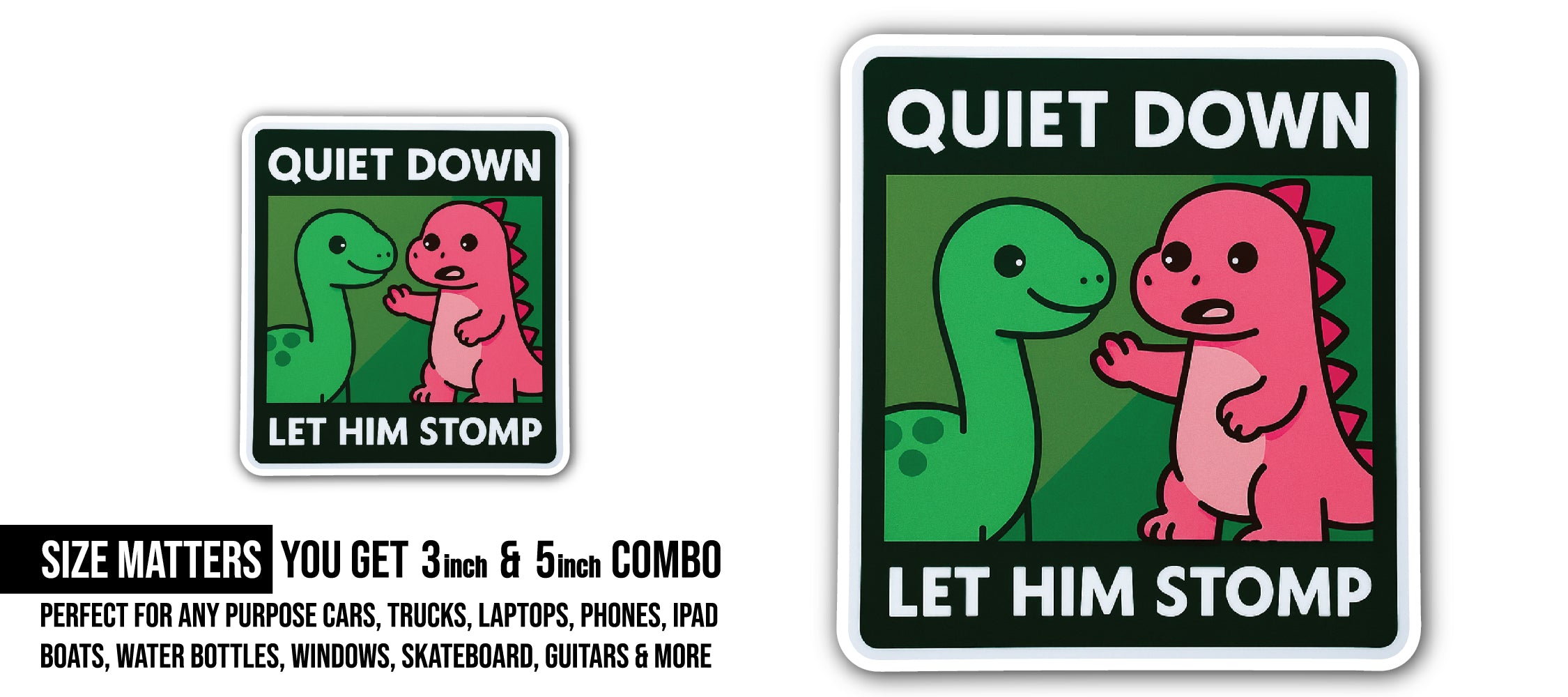Baby Dinosaur Sticker, Waterproof Vinyl Decal Sticker Indoor Or Outdoor 2 (Pieces) 3" and 5"