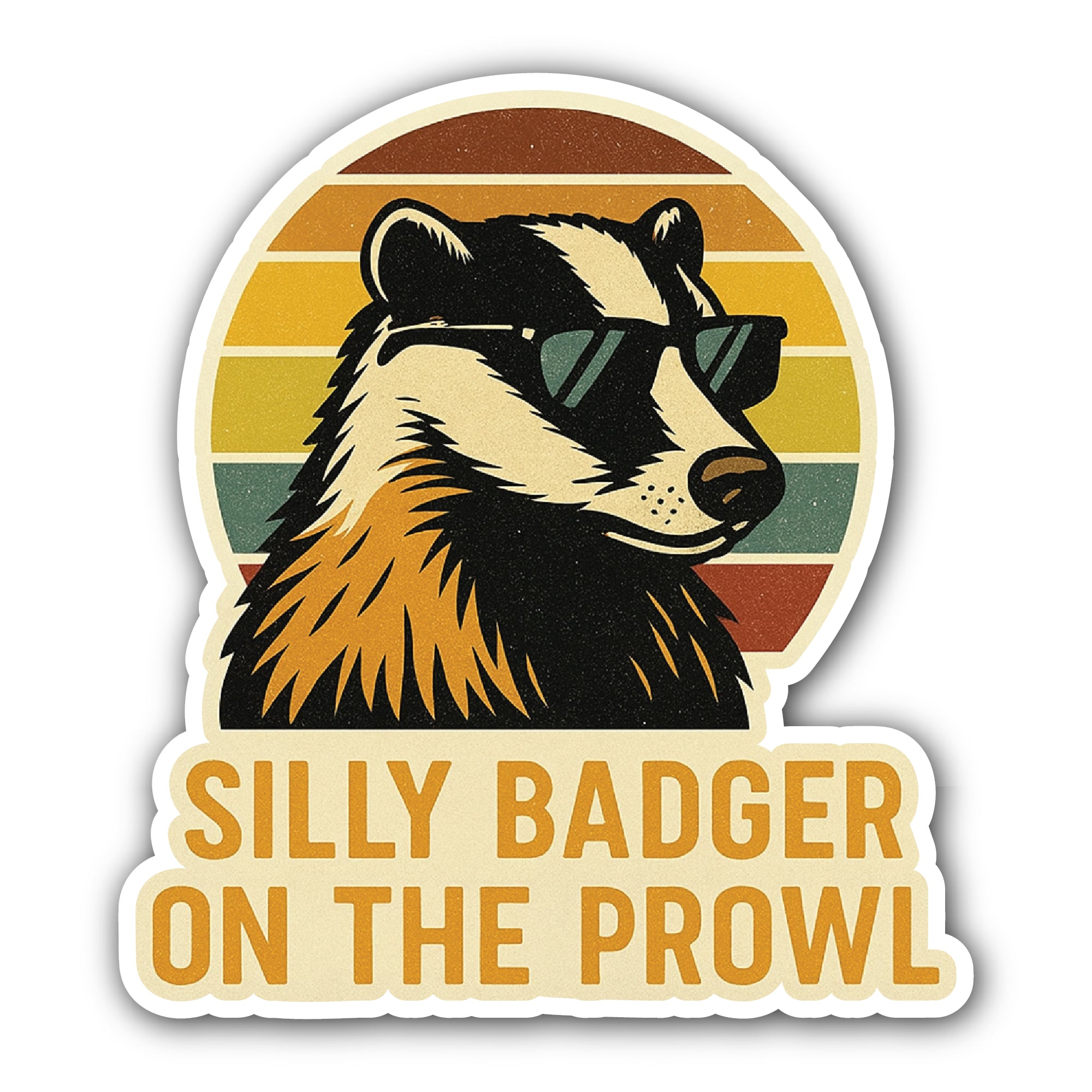Silly Badger on The Prowl Sticker, Waterproof Vinyl Decal Sticker Indoor Or Outdoor 2 (Pieces) 3" and 5"