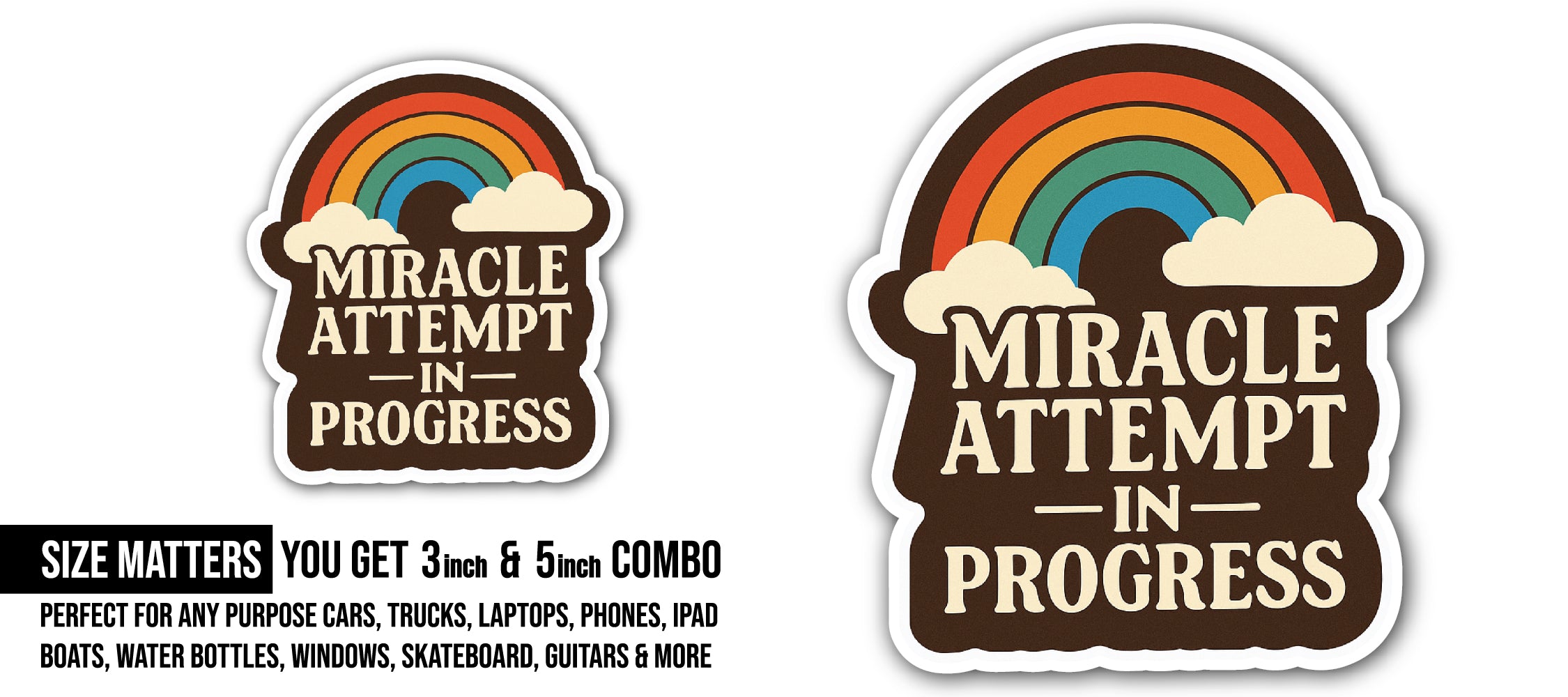 Miracle in Progress Sticker, Waterproof Vinyl Decal Sticker Indoor Or Outdoor 2 (Pieces) 3" and 5"