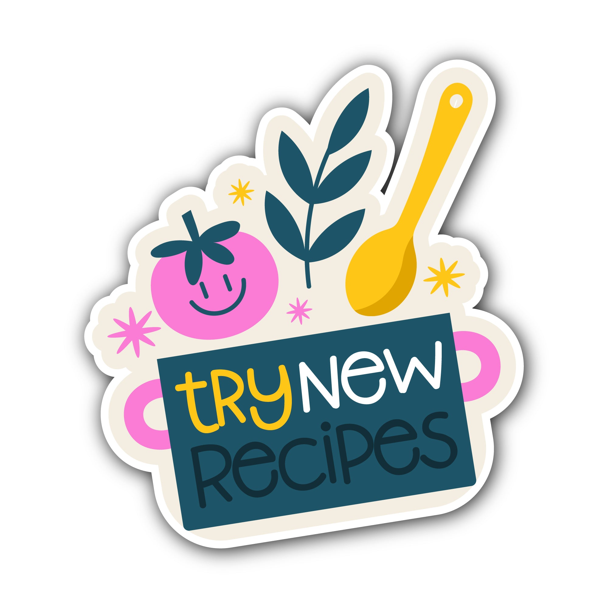 Try New Recipes Sticker, Waterproof Vinyl Decal Sticker Indoor Or Outdoor 2 (Pieces) 3" and 5"