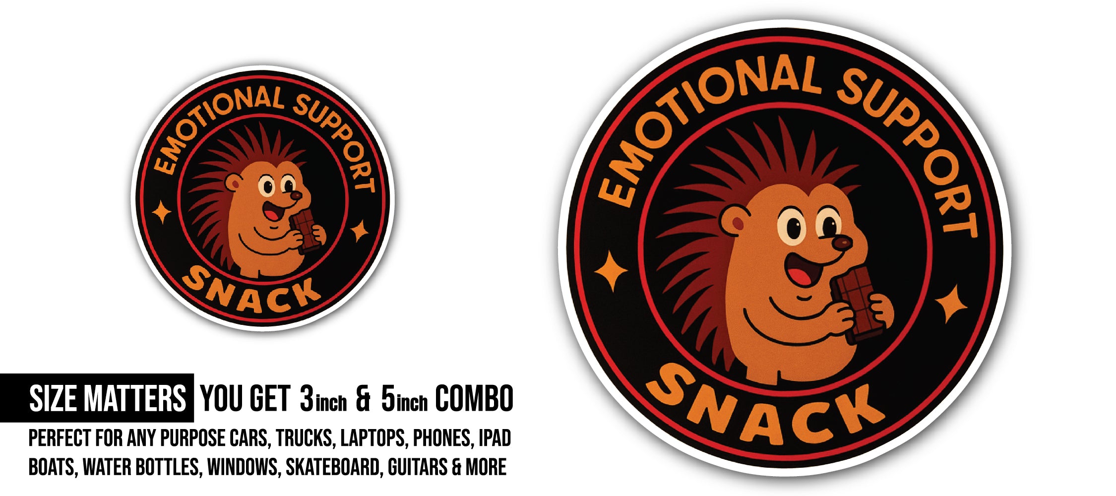 Cute Hedgehog Funny Sticker, Waterproof Vinyl Decal Sticker Indoor Or Outdoor 2 (Pieces) 3" and 5"