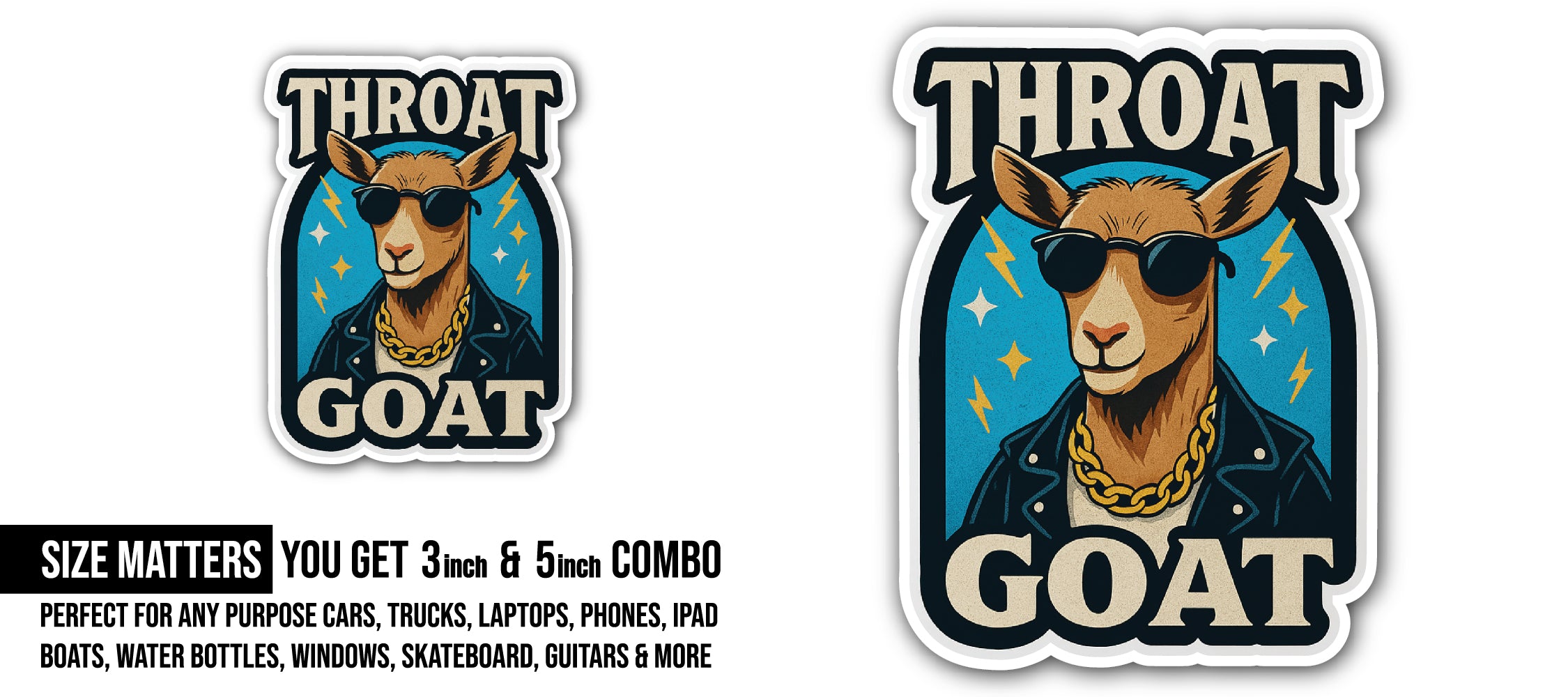 Throat Goat Sticker, Waterproof Vinyl Decal Sticker Indoor Or Outdoor 2 (Pieces) 3" and 5"