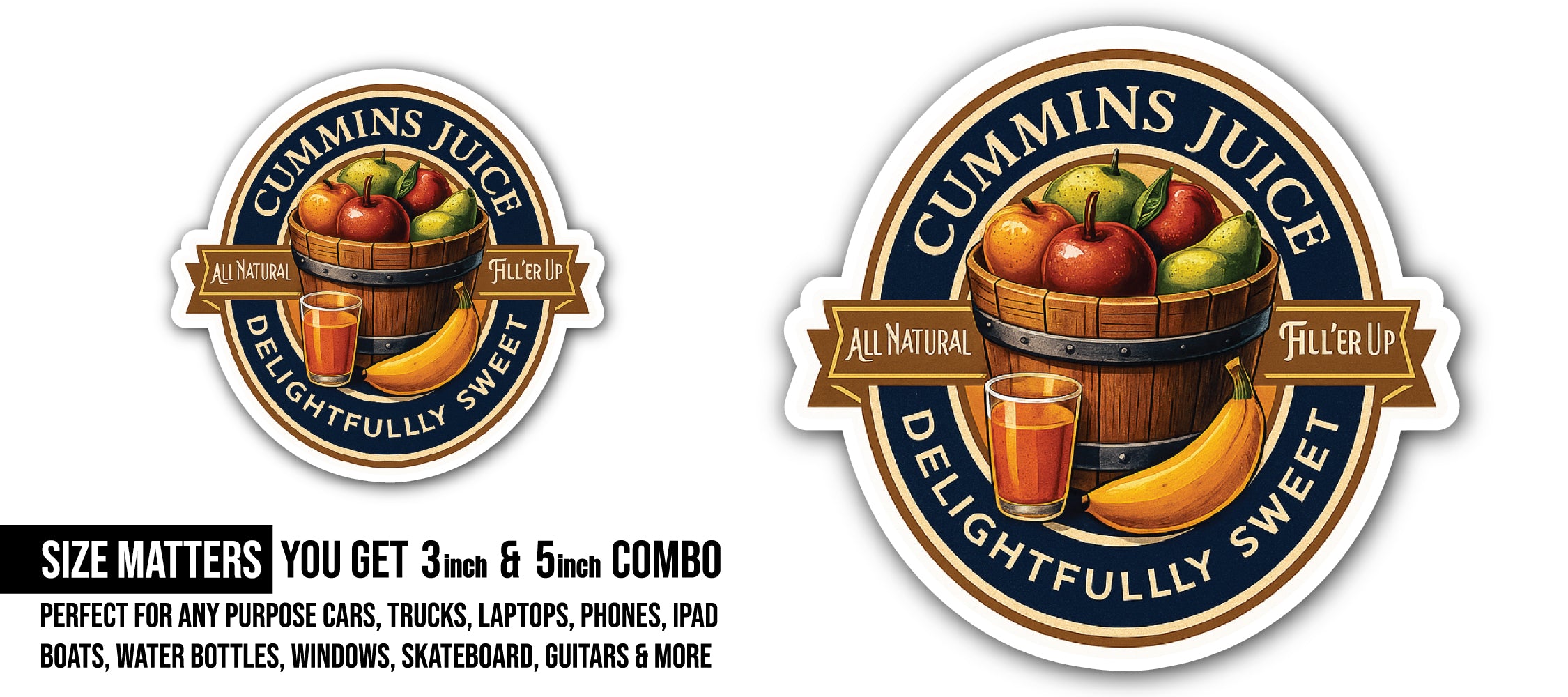 Cummins Juice Sticker, Waterproof Vinyl Decal Sticker Indoor Or Outdoor 2 (Pieces) 3" and 5"