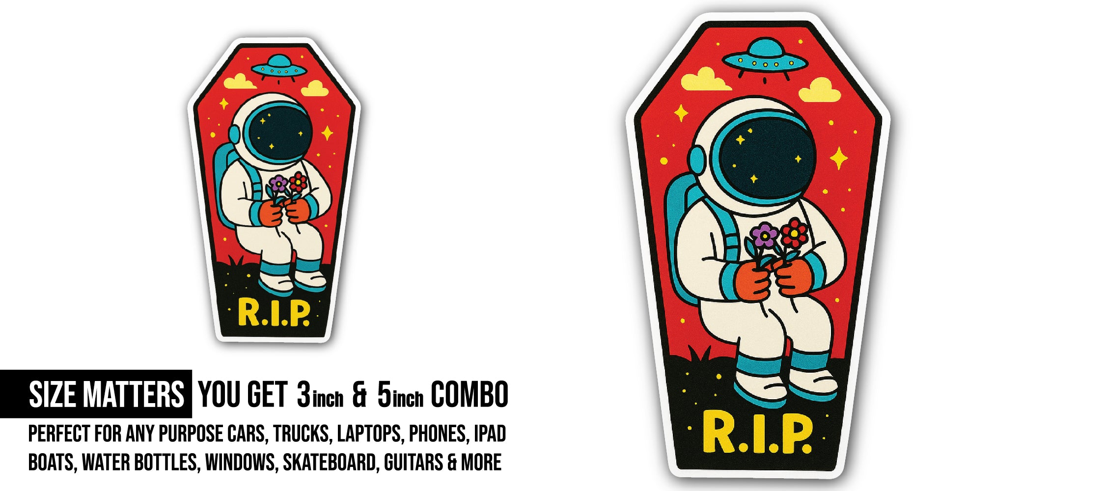 R.I.P. Sticker, Waterproof Vinyl Decal Sticker Indoor Or Outdoor 2 (Pieces) 3" and 5"