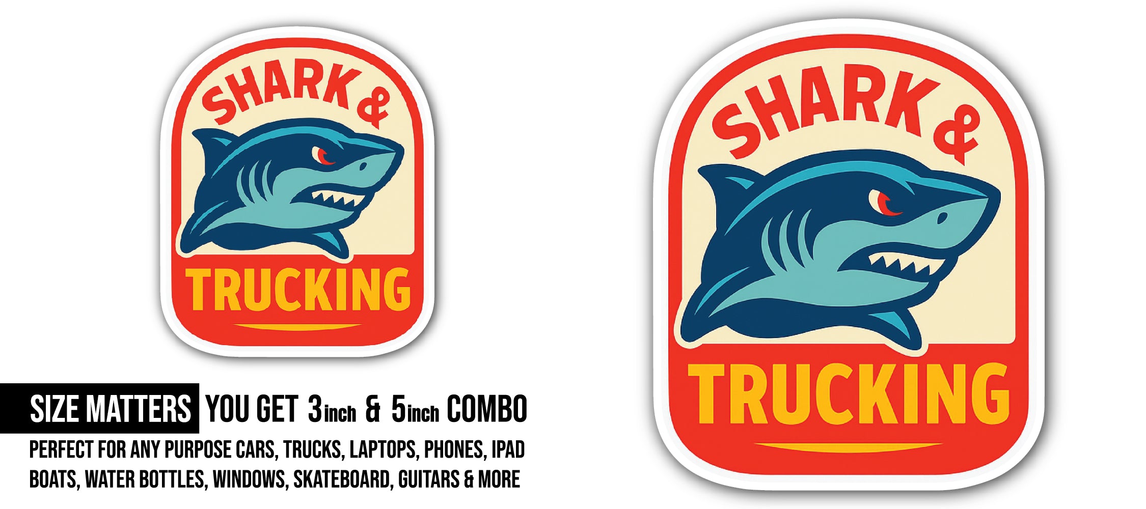 Shark & Trucking Sticker, Waterproof Vinyl Decal Sticker Indoor Or Outdoor 2 (Pieces) 3" and 5"