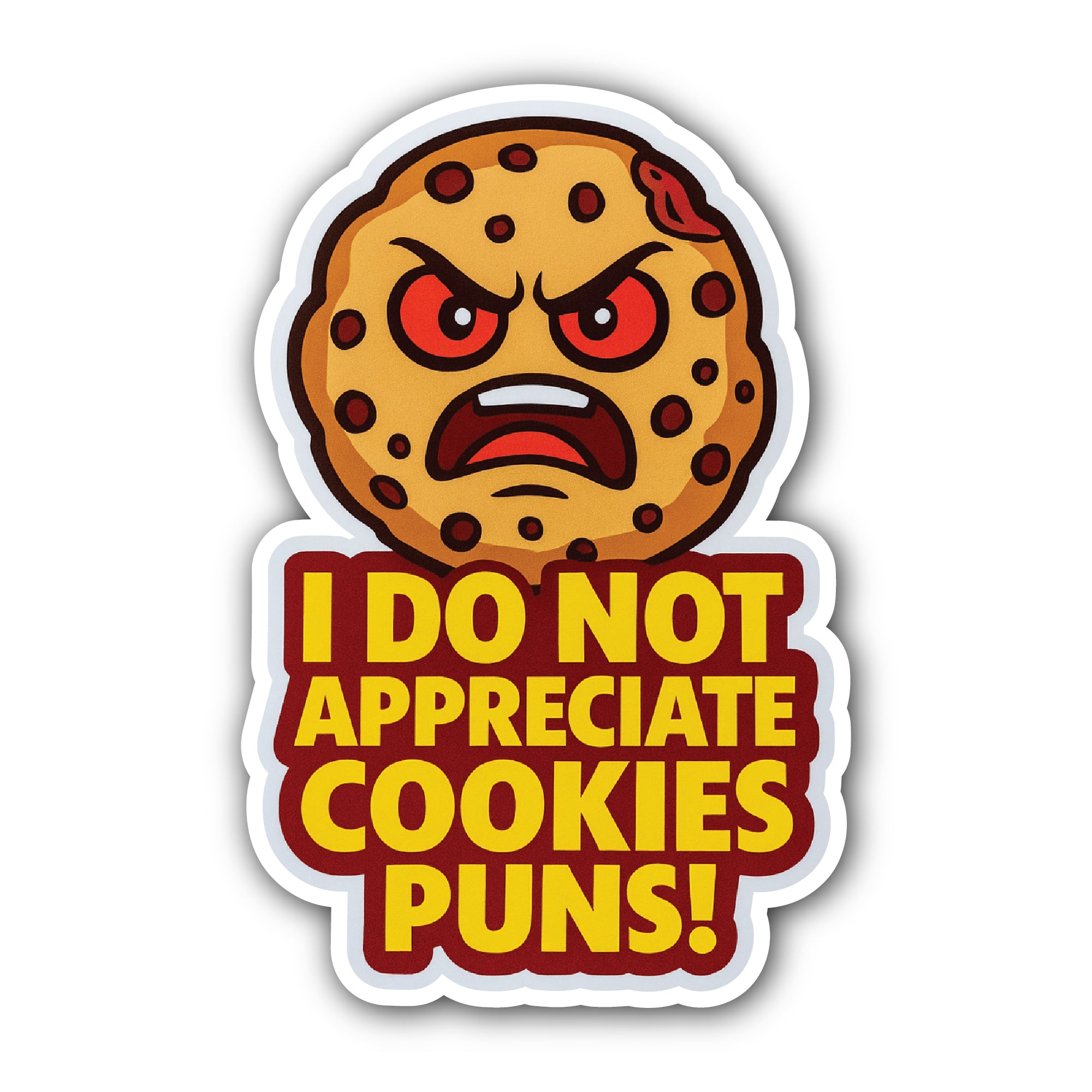 Angry Cookie Sticker, Waterproof Vinyl Decal Sticker Indoor Or Outdoor 2 (Pieces) 3" and 5"